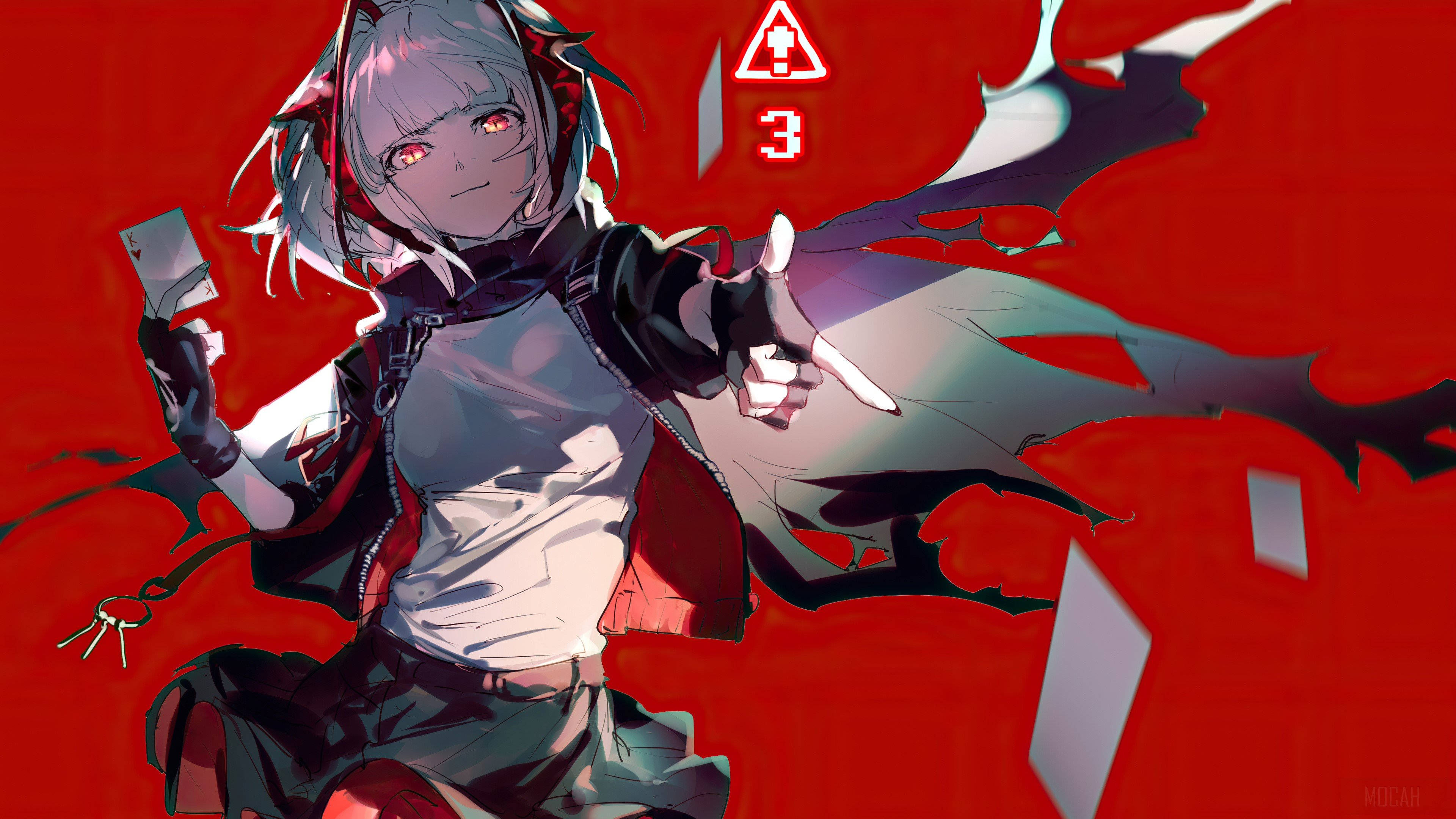 anime girl, silver hair, red eyes, 4K Desktop Wallpaper