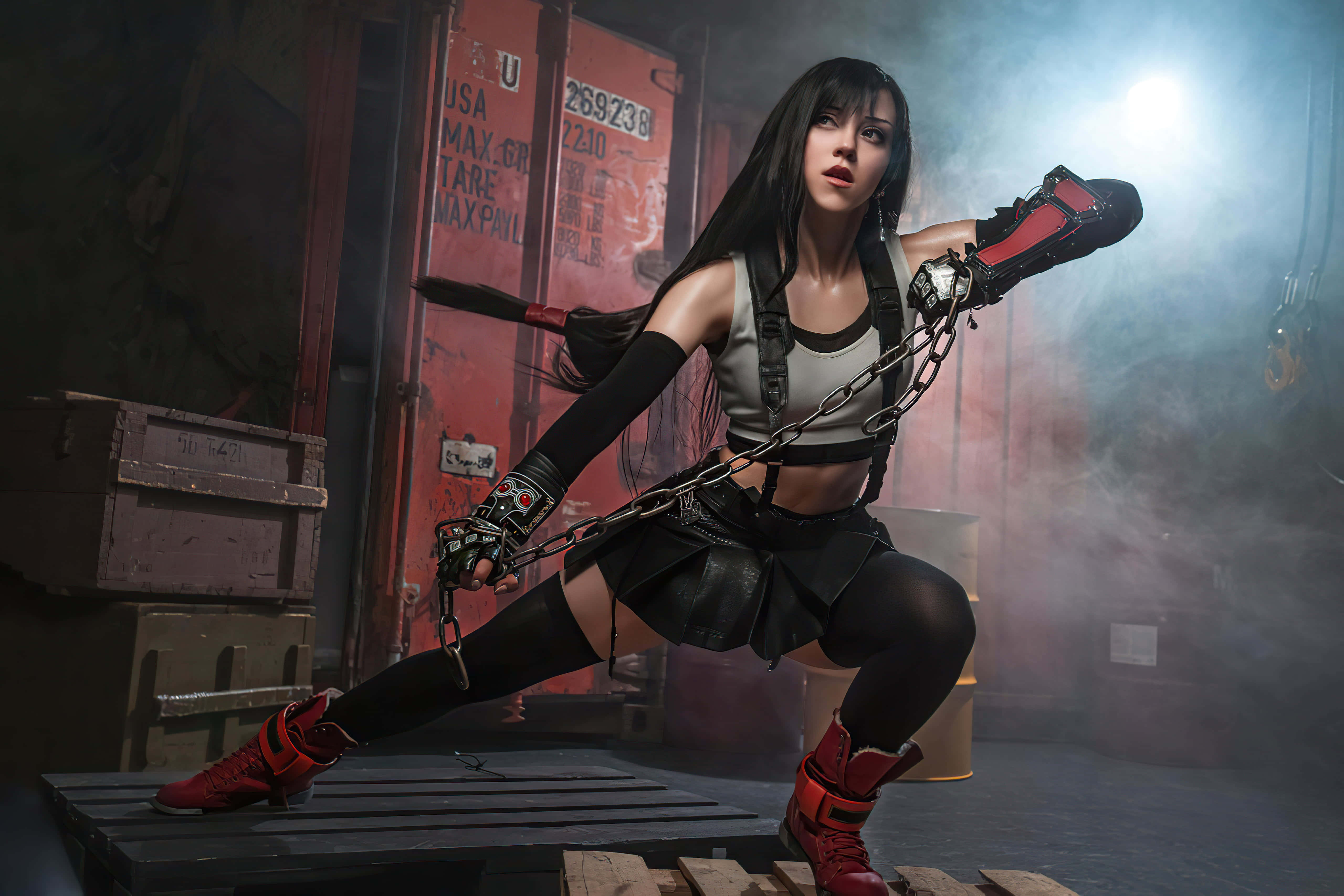 Gaming Cosplay, female fighter, black and red gear, 5K Desktop Wallpaper