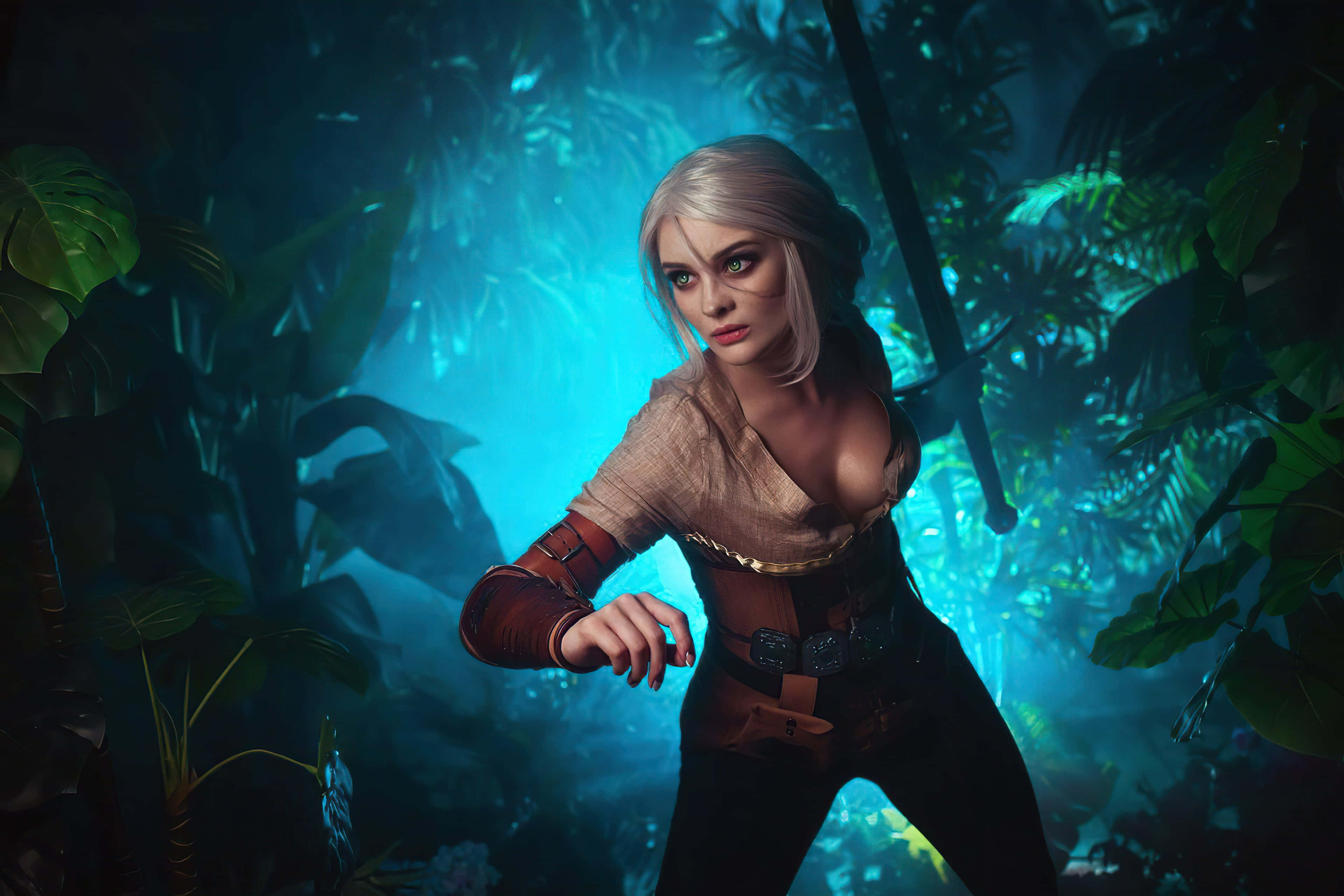 Gaming Cosplay, blonde warrior, leather armor, 4K Desktop Wallpaper
