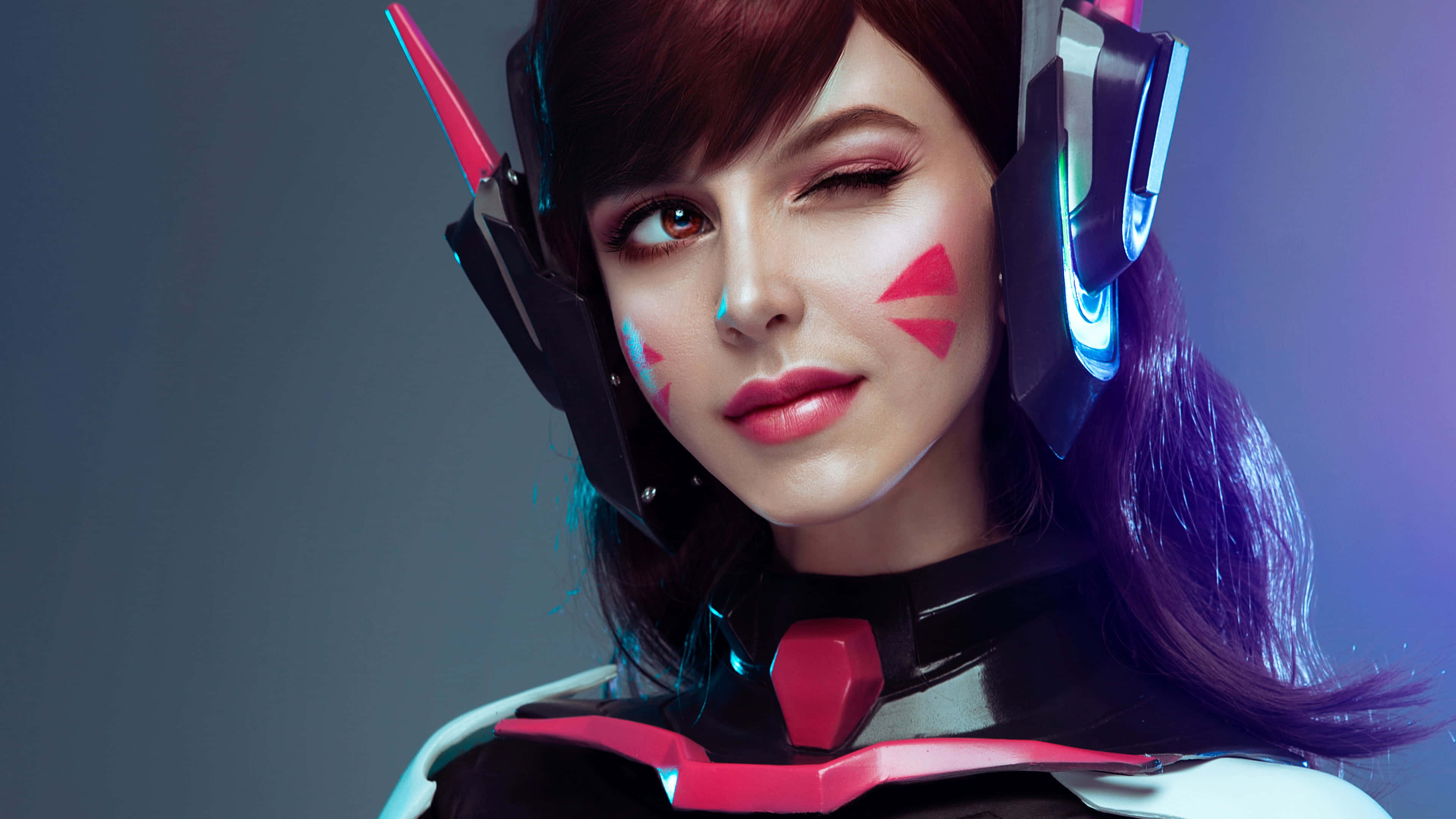 cyberpunk, gamer girl, glowing headset, 4K Desktop Wallpaper