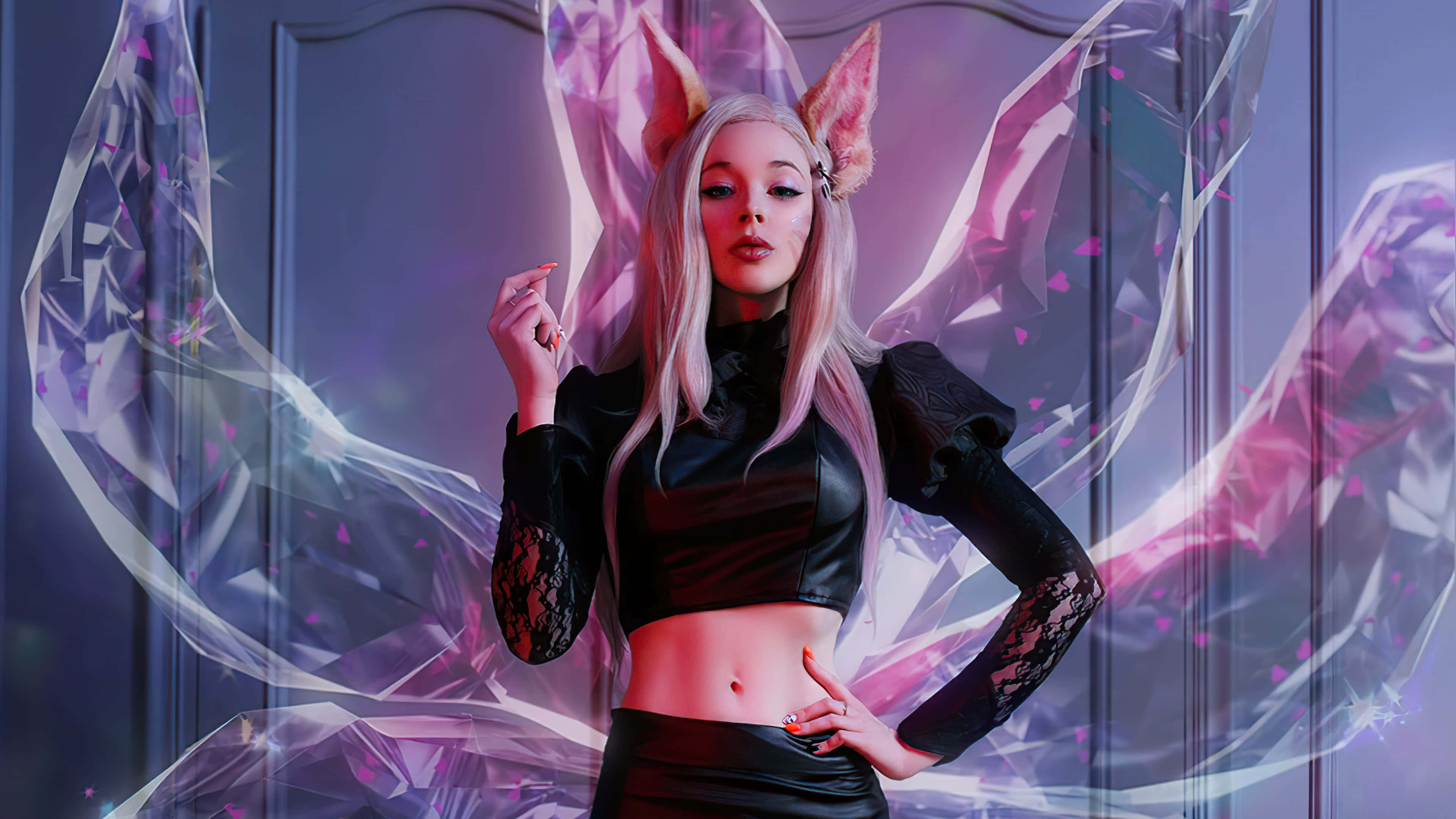 Gaming Cosplay, female warrior, pink hair, 4K Desktop Wallpaper