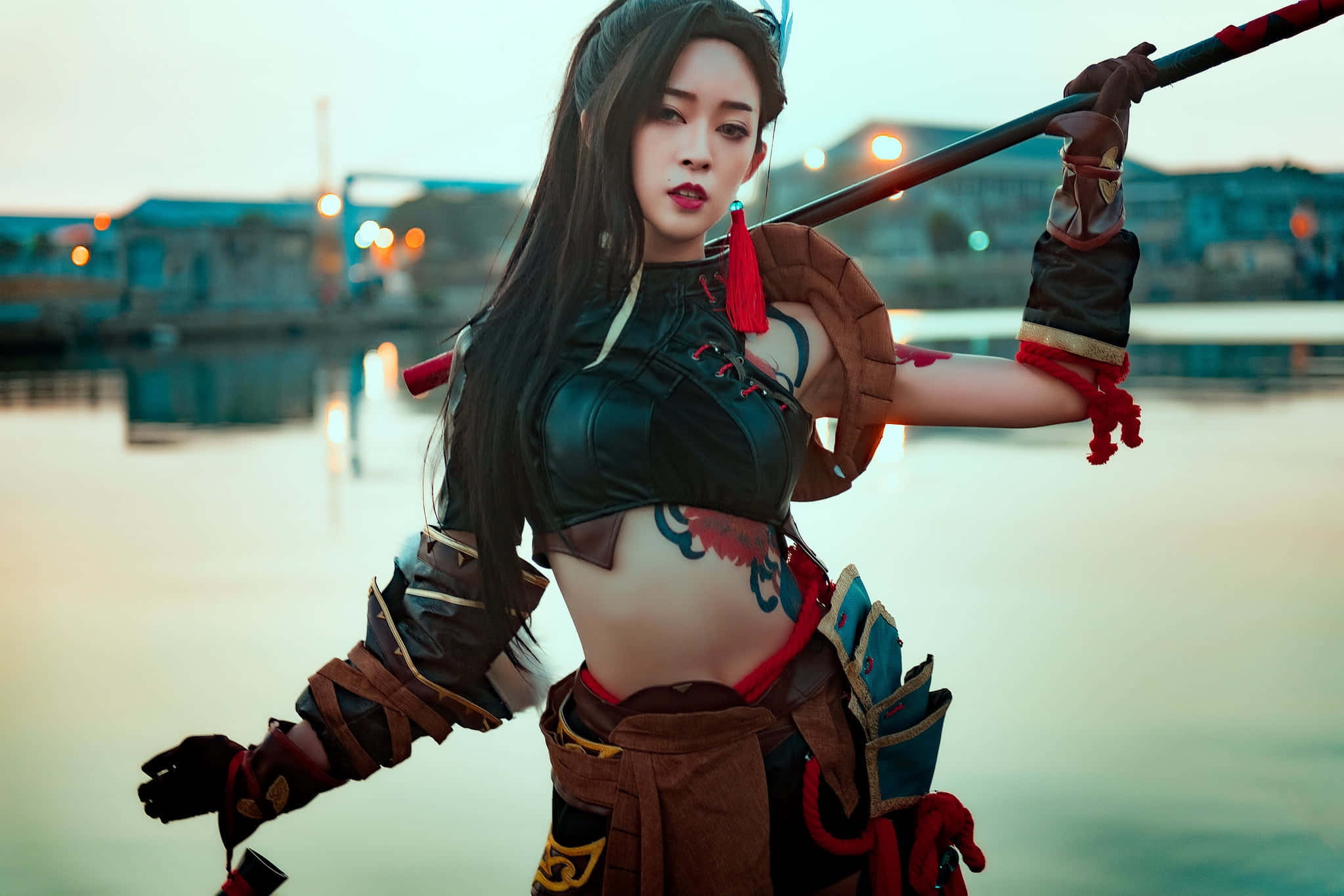 Gaming Cosplay, warrior attire, staff, Full HD Desktop Wallpaper