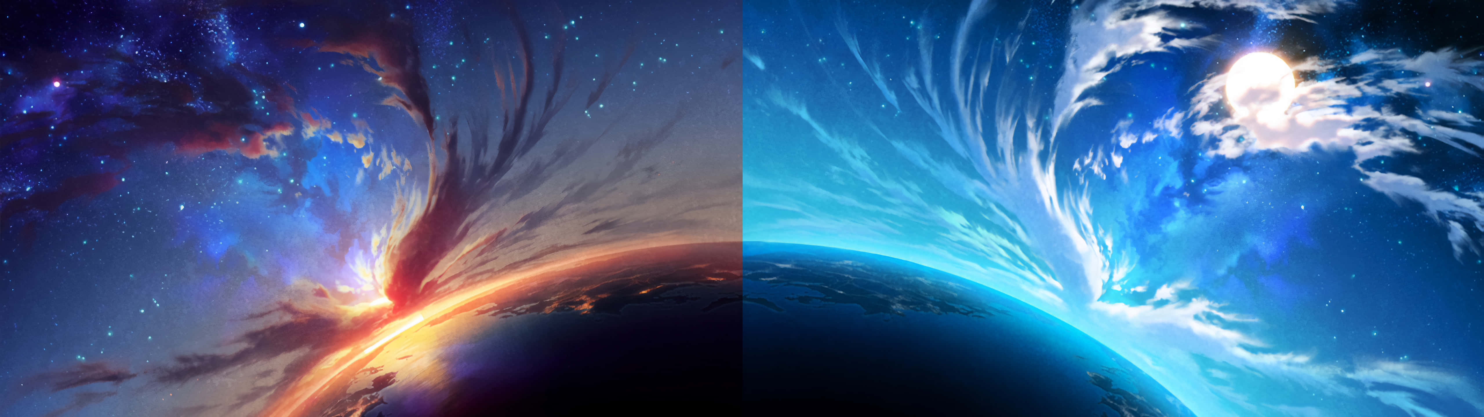 5120x1440 dual screen, cosmic vista, fiery nebula, 5K Desktop Wallpaper