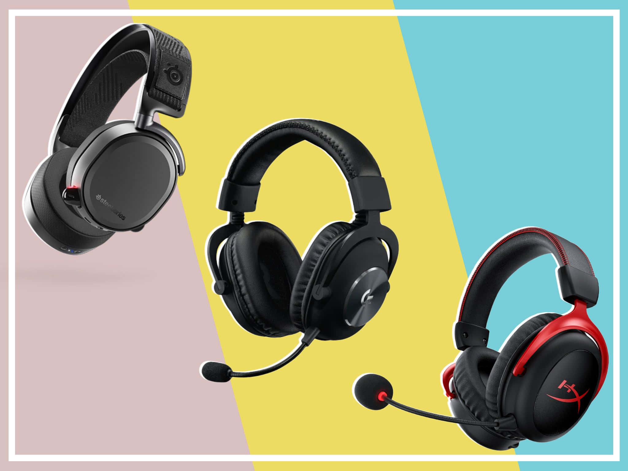 gaming headsets, pastel geometric background, soft shadows, Full HD Desktop Wallpaper