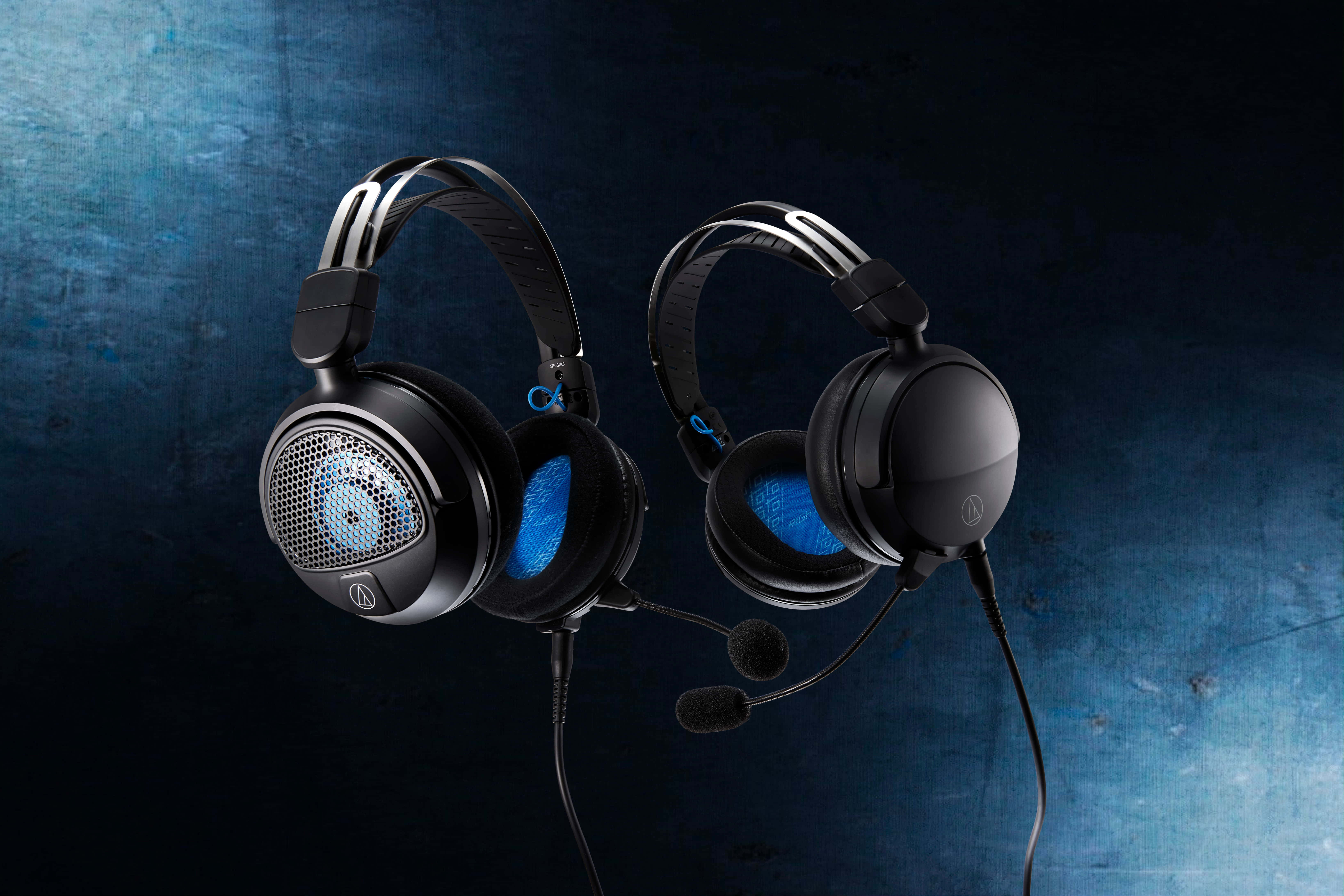 gaming headsets, black, blue glowing earcups, 5K Desktop Wallpaper