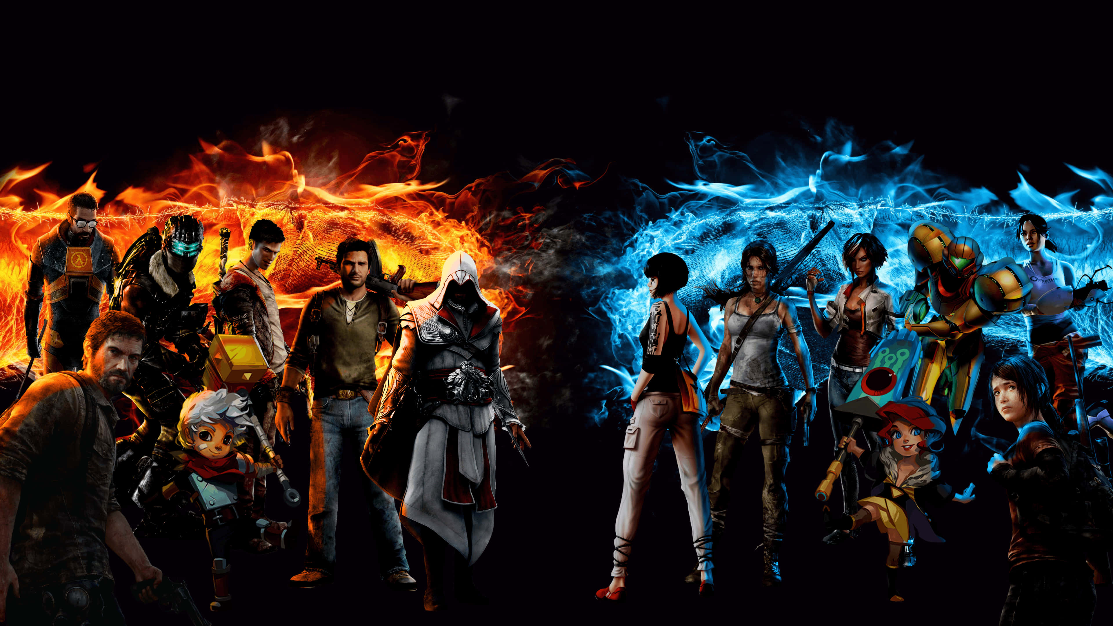 All Games Mash Up, fiery orange, icy blue, 4K Desktop Wallpaper