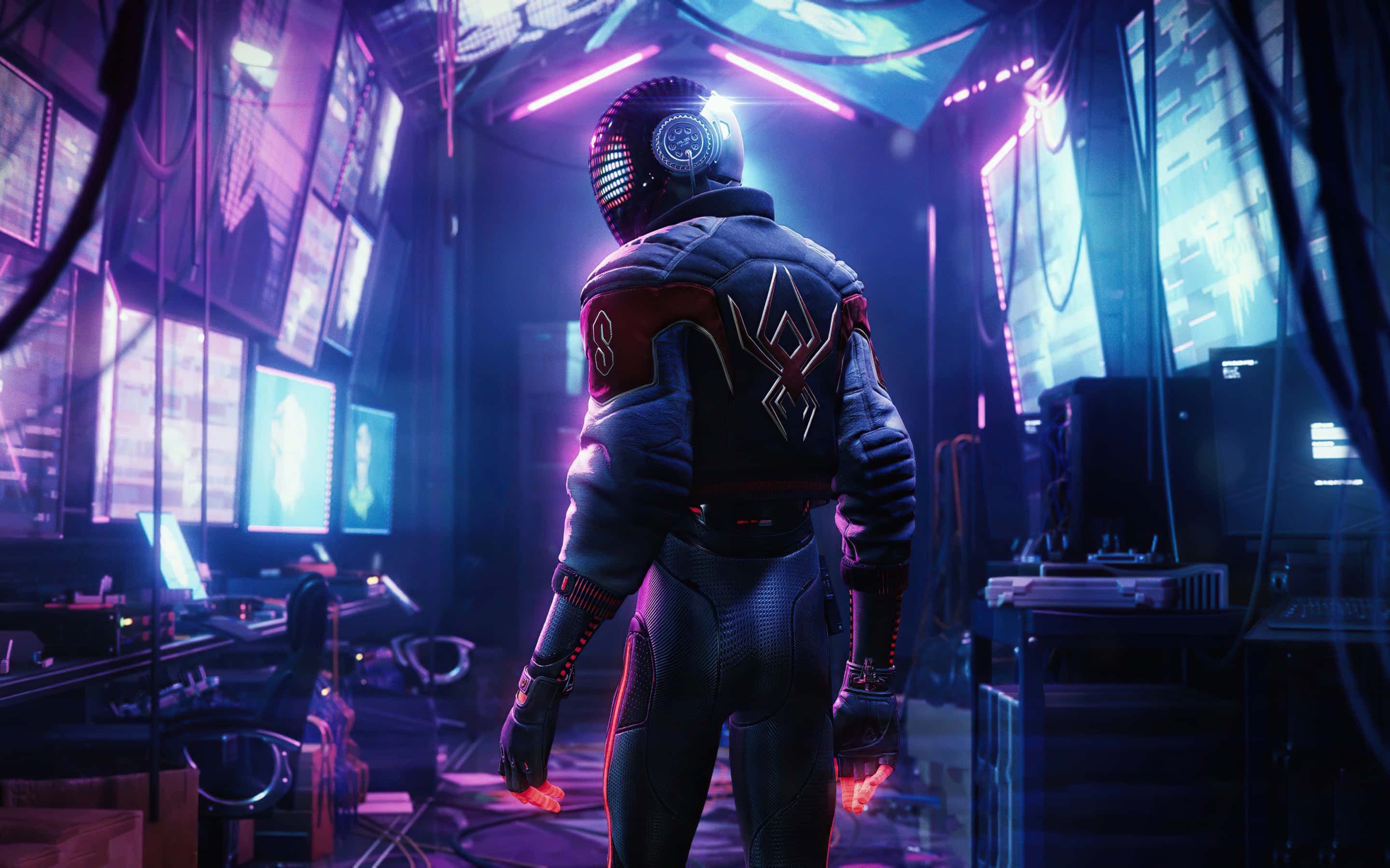 neon sign, gaming controller, futuristic suit, 2K Desktop Wallpaper