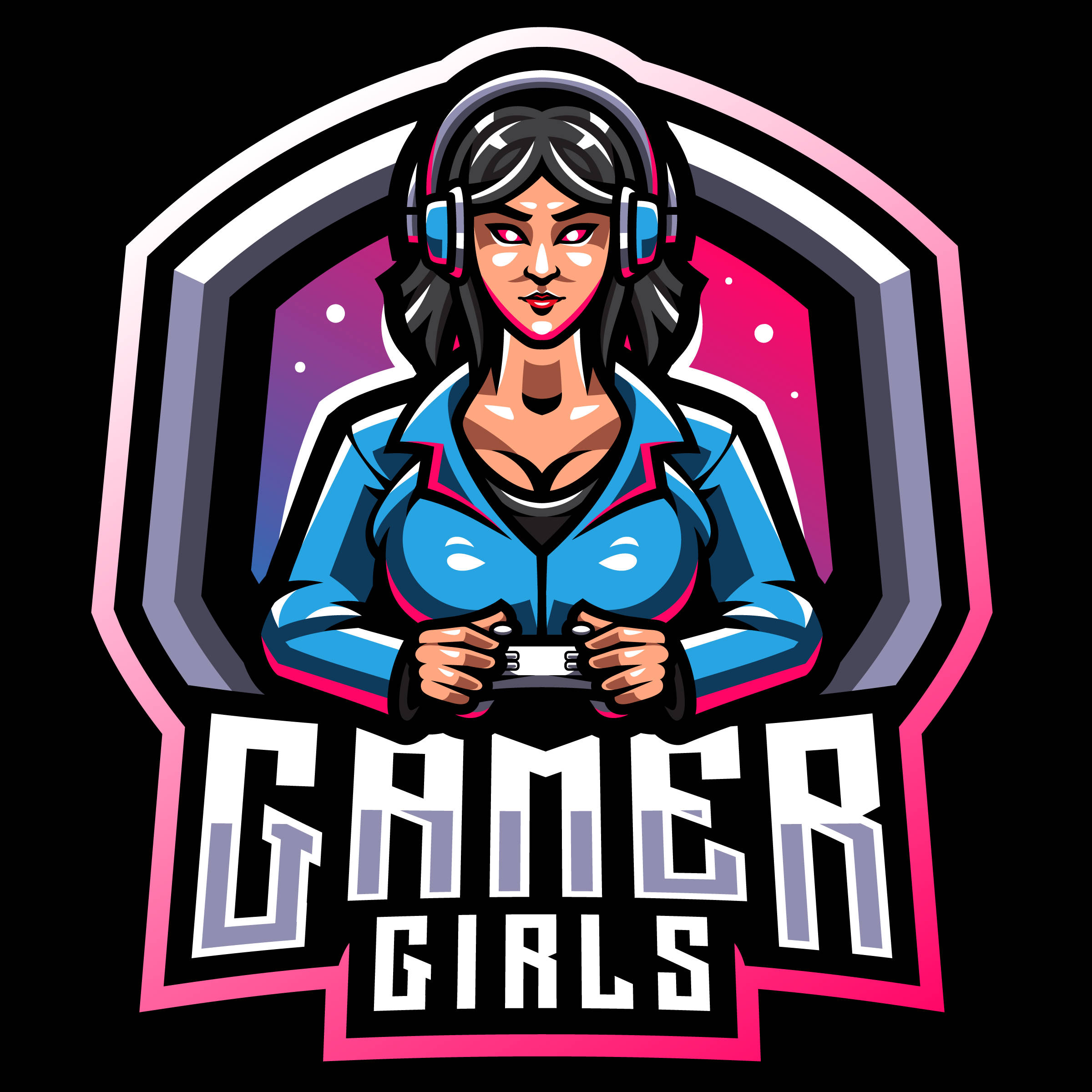 Intimidating Girl Gamer Logo, female gamer, headphones, Full HD Desktop Wallpaper