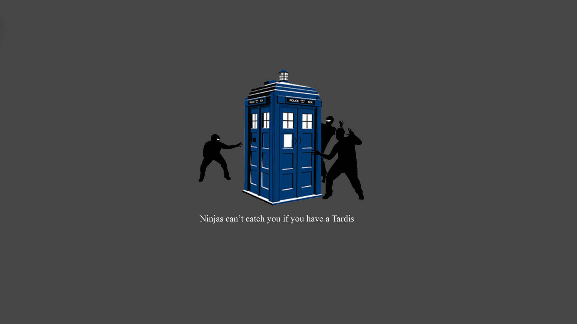 blue police box, black silhouetted ninjas, The Ninja game of Hide and Seek, Full HD Desktop Wallpaper