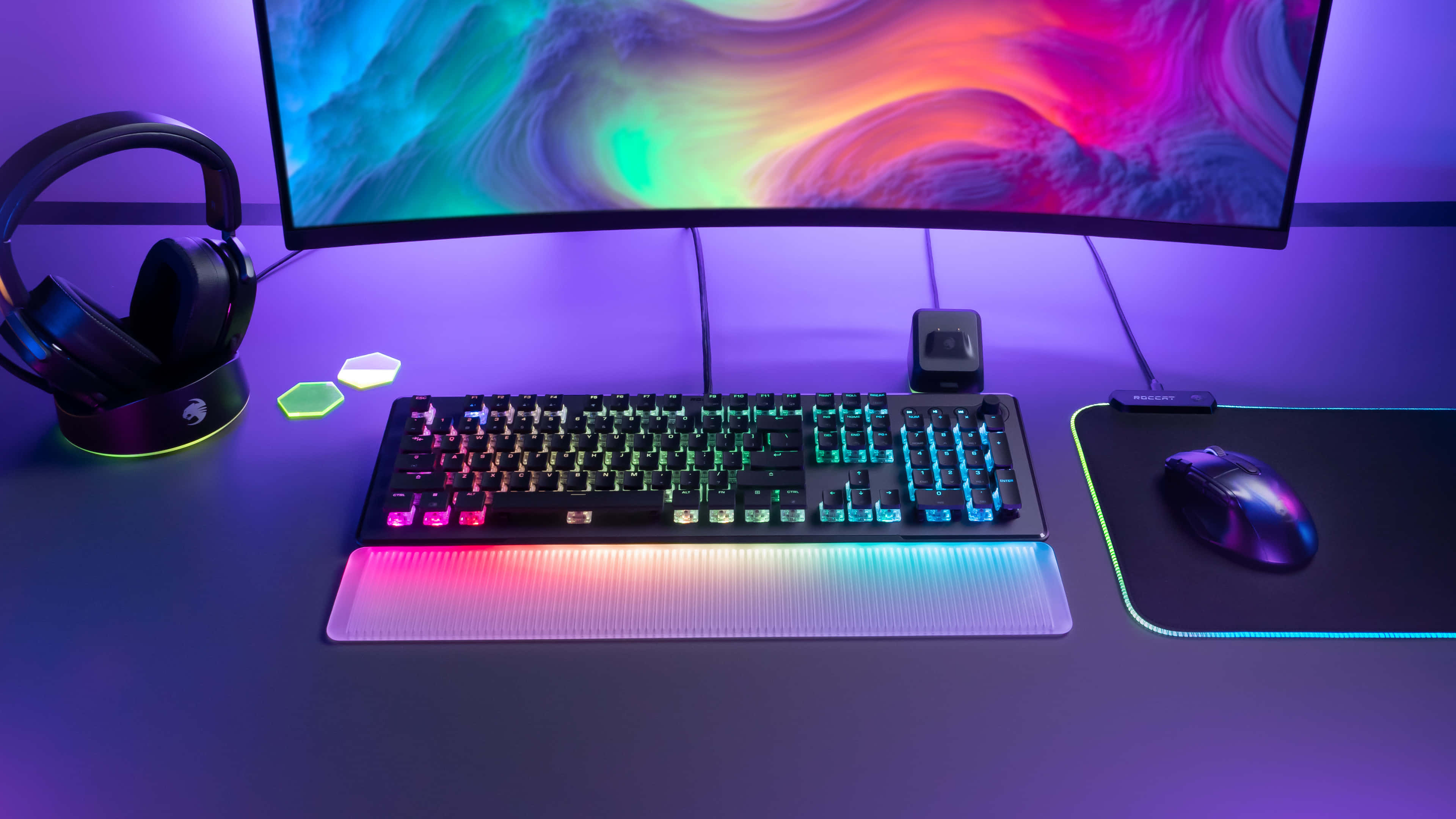 RGB keyboard, RGB mouse, RGB headset, 4K Desktop Wallpaper