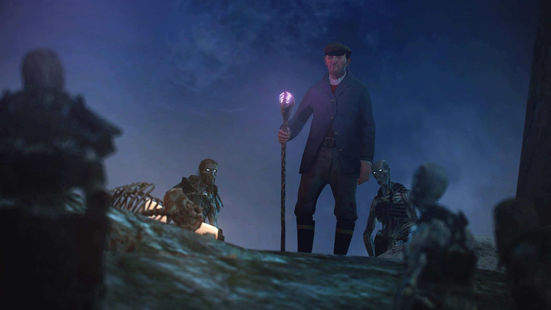 gaming mods, dark coat, glowing staff, Full HD Desktop Wallpaper
