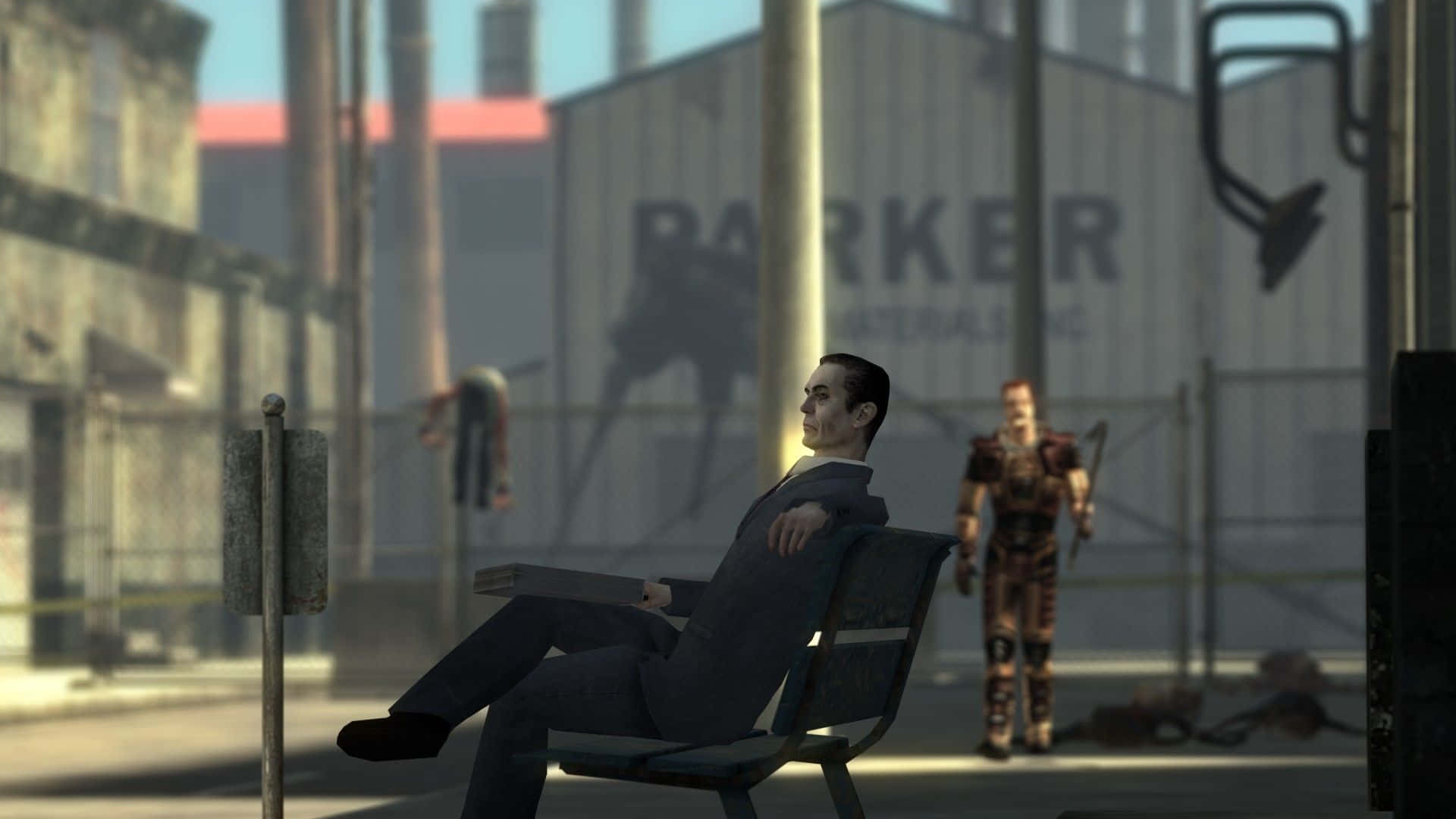 Gaming Mods, industrial yard, man in a suit, Full HD Desktop Wallpaper