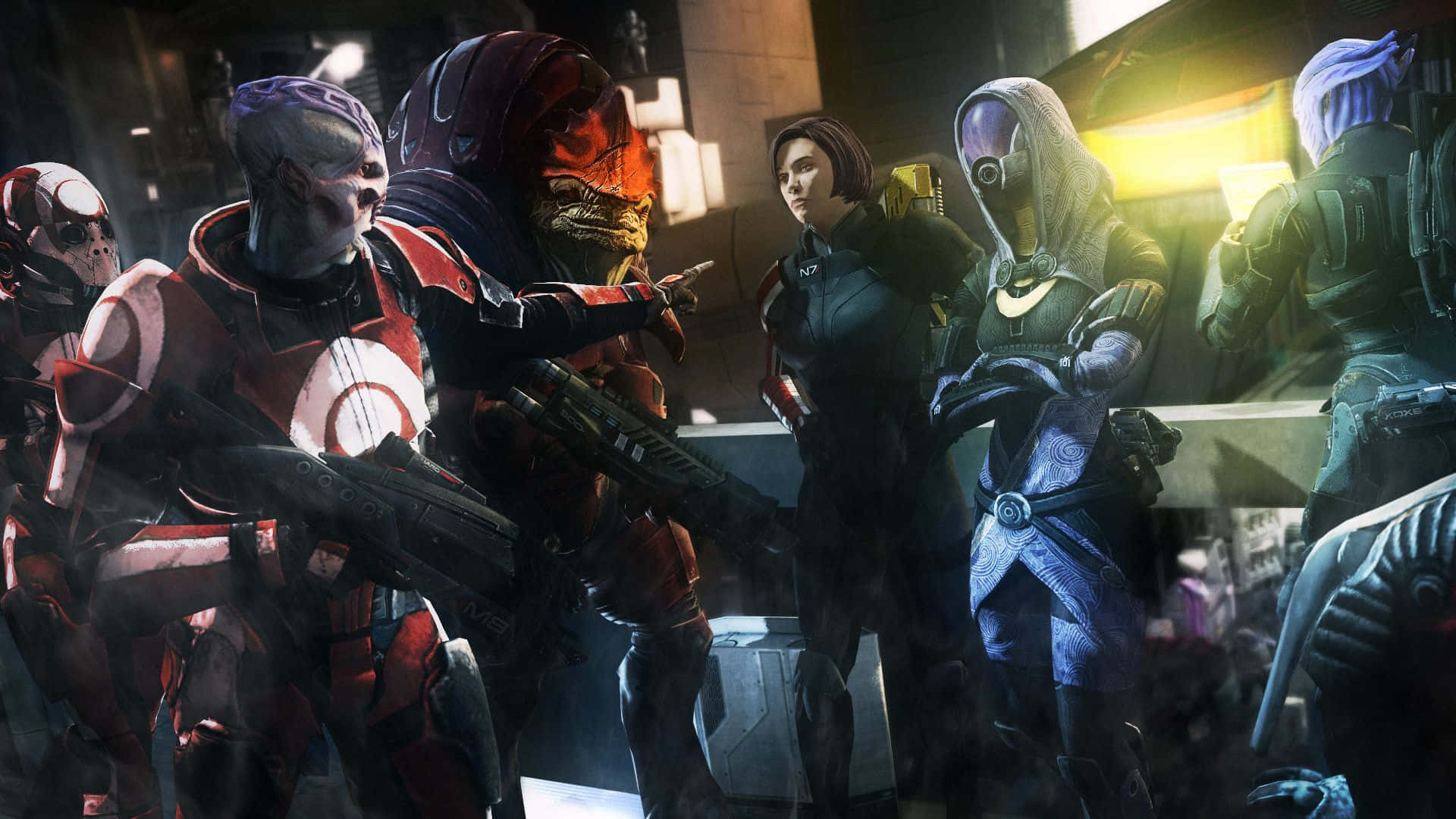 Gaming Mods, sci-fi corridor, armored characters, Full HD Desktop Wallpaper