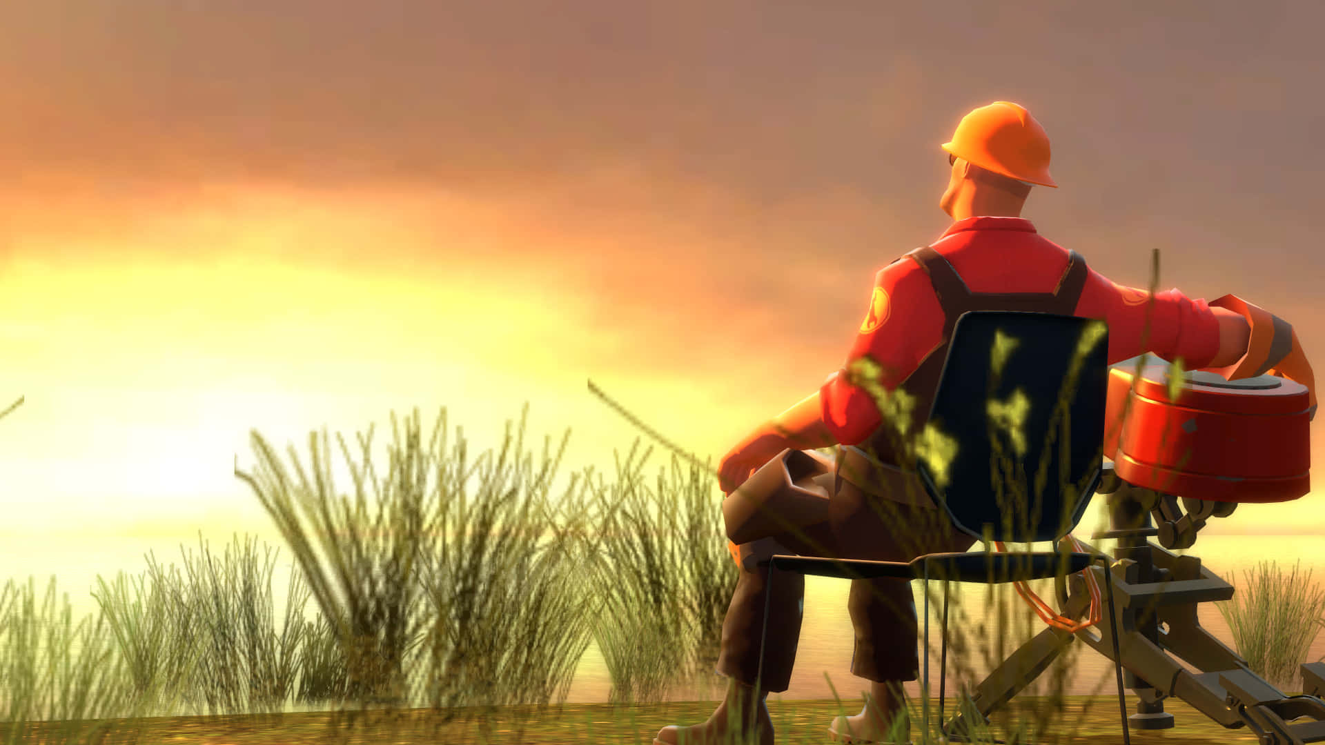 Gaming Mods, sunset, orange gear, Full HD Desktop Wallpaper
