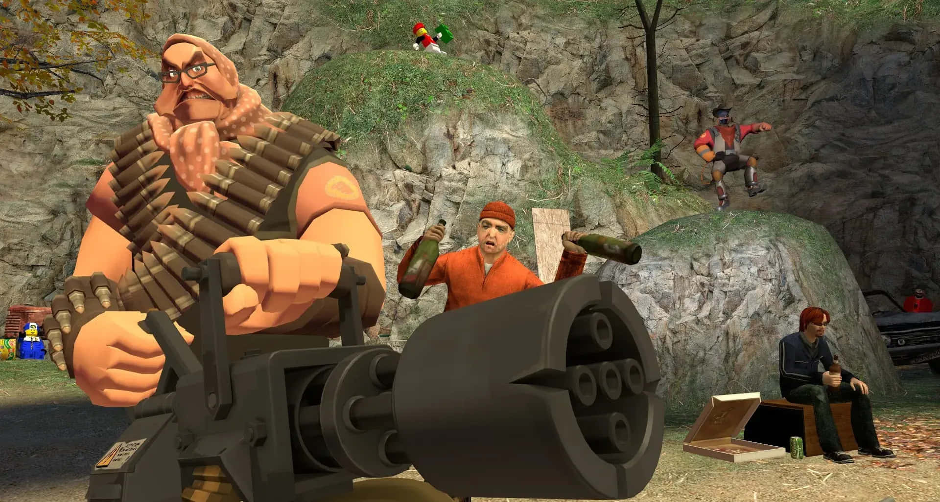 Gaming Mods, multi-barrel gun, rocky outdoor setting, Full HD Desktop Wallpaper