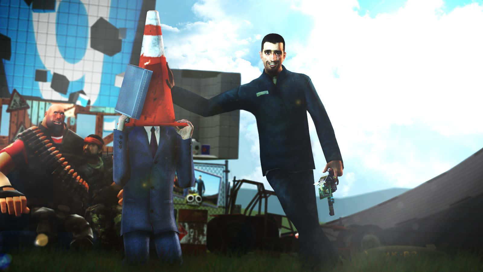 Gaming Mods, traffic cone, chaotic outdoor scene, HD Desktop Wallpaper