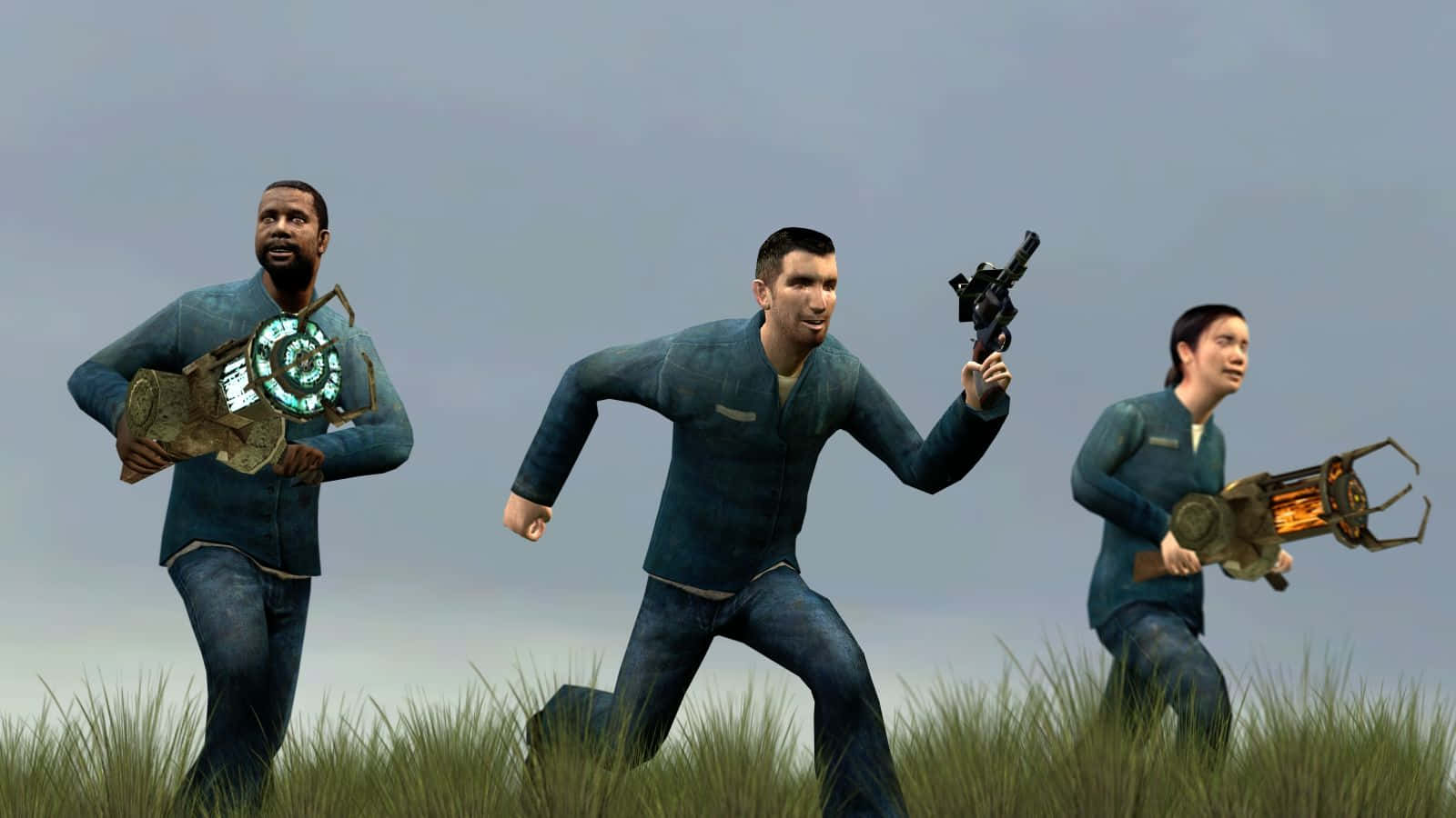 Gaming Mods, blue jumpsuits, futuristic weapons, HD Desktop Wallpaper