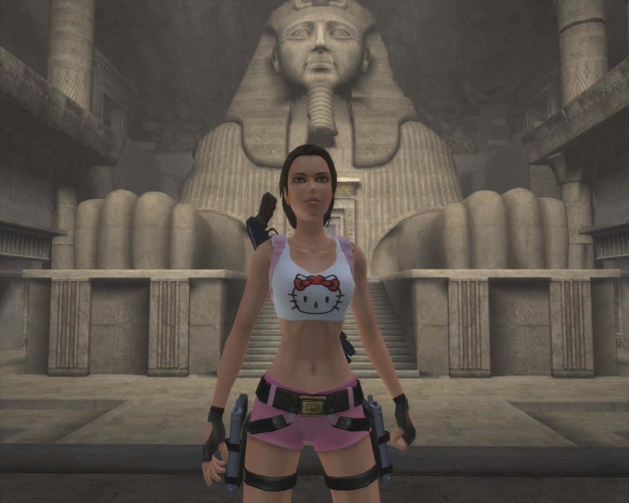 Gaming Mods, pink Hello Kitty gear, stone sphinx, HD Desktop Wallpaper