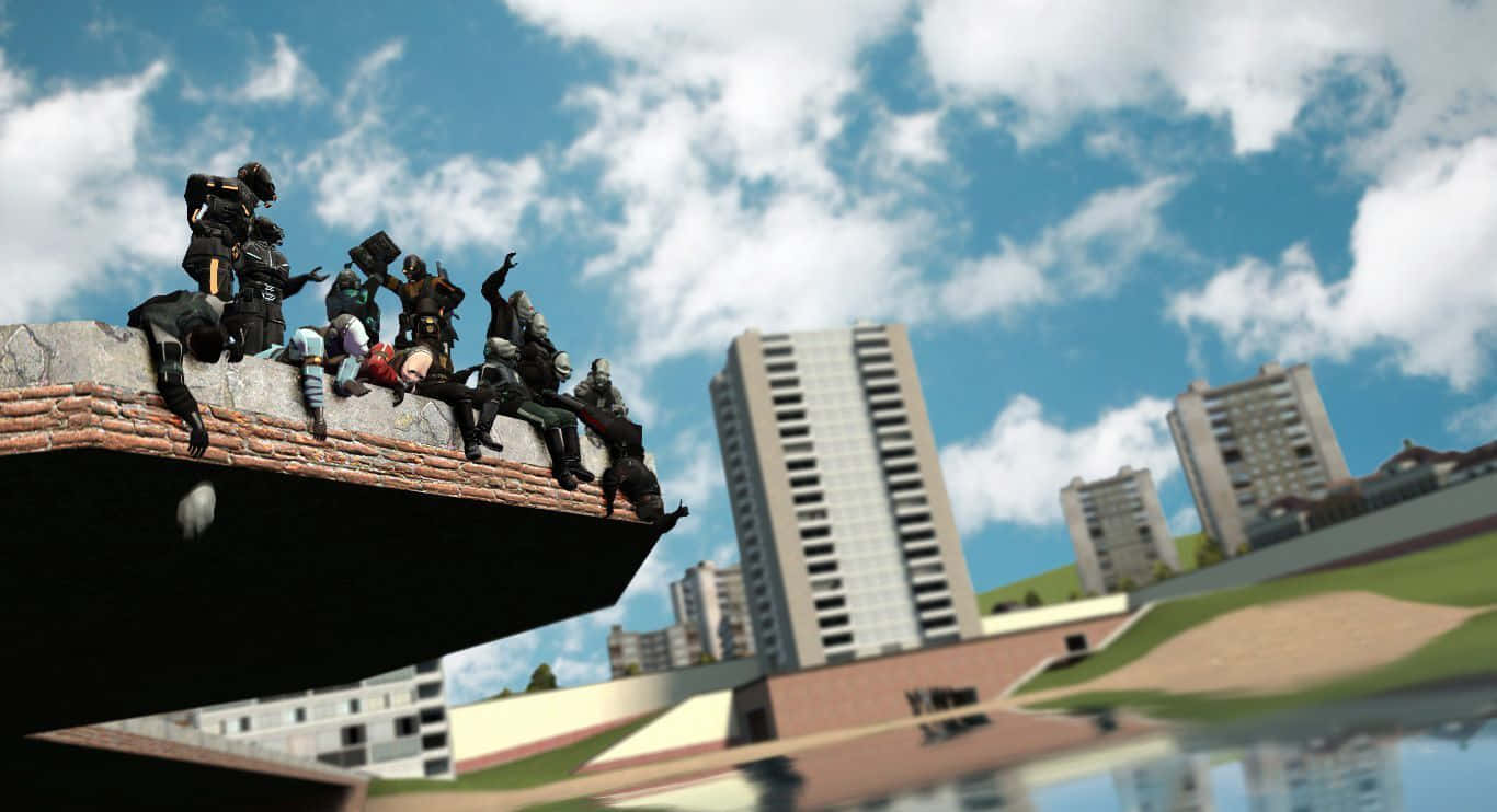 gaming mods, armored figures, rooftop ledge, HD Desktop Wallpaper
