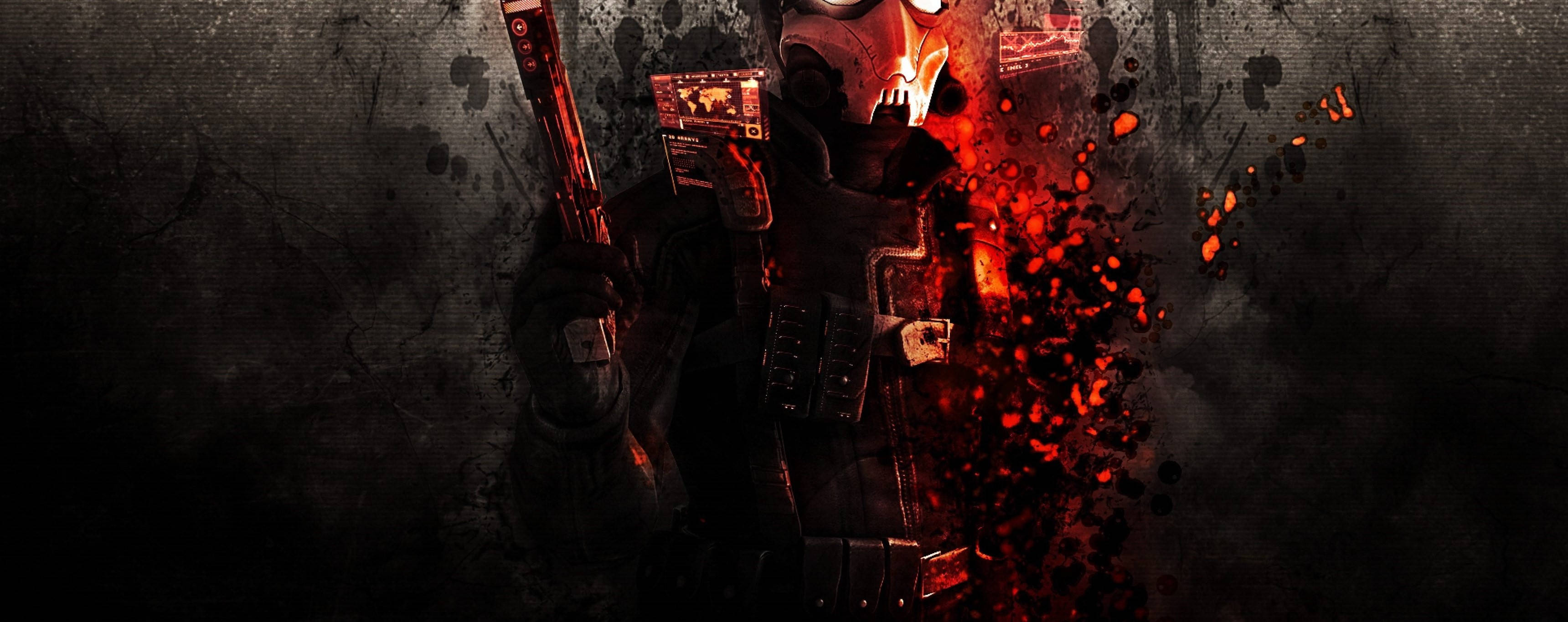 gaming dual screen, two monitors, armored warrior, 2K Desktop Wallpaper