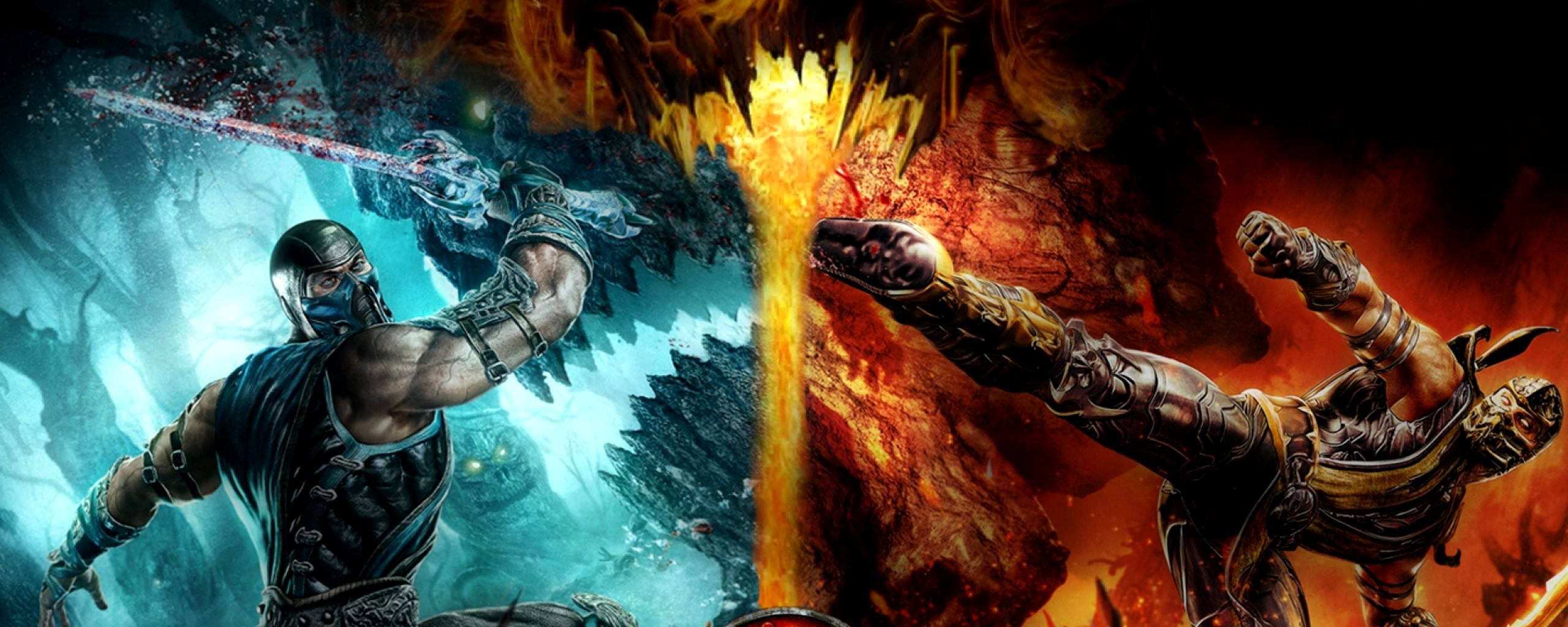 dual screen setup, warriors, fiery versus icy arena, 2K Desktop Wallpaper