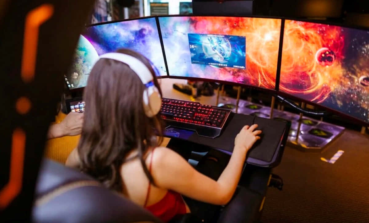gamer, headphones, desk, SD Desktop Wallpaper