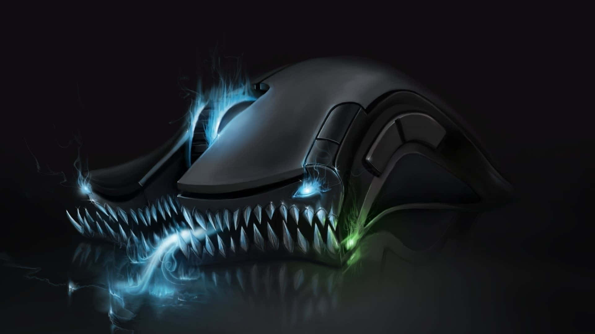 gaming mouse, black, glowing blue and green electric tendrils, Full HD Desktop Wallpaper