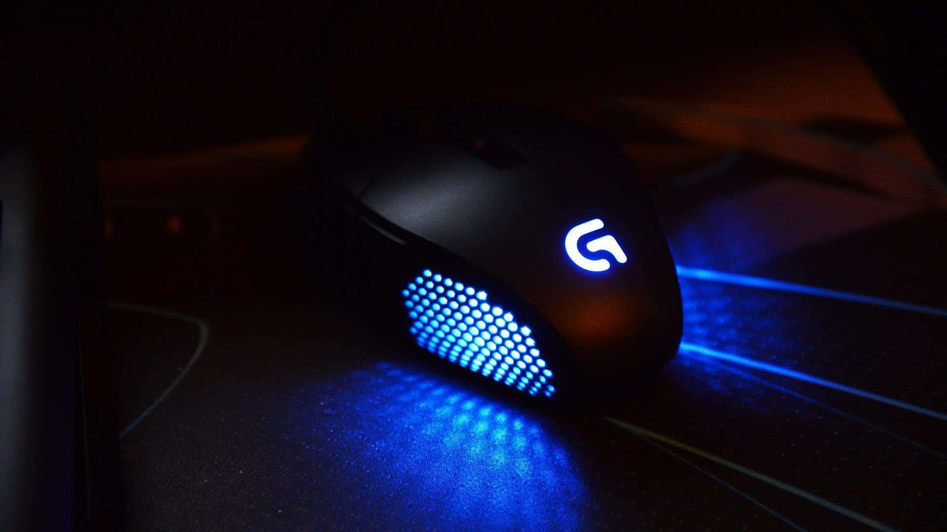 gaming mouse, black, glowing blue LED lights, Full HD Desktop Wallpaper