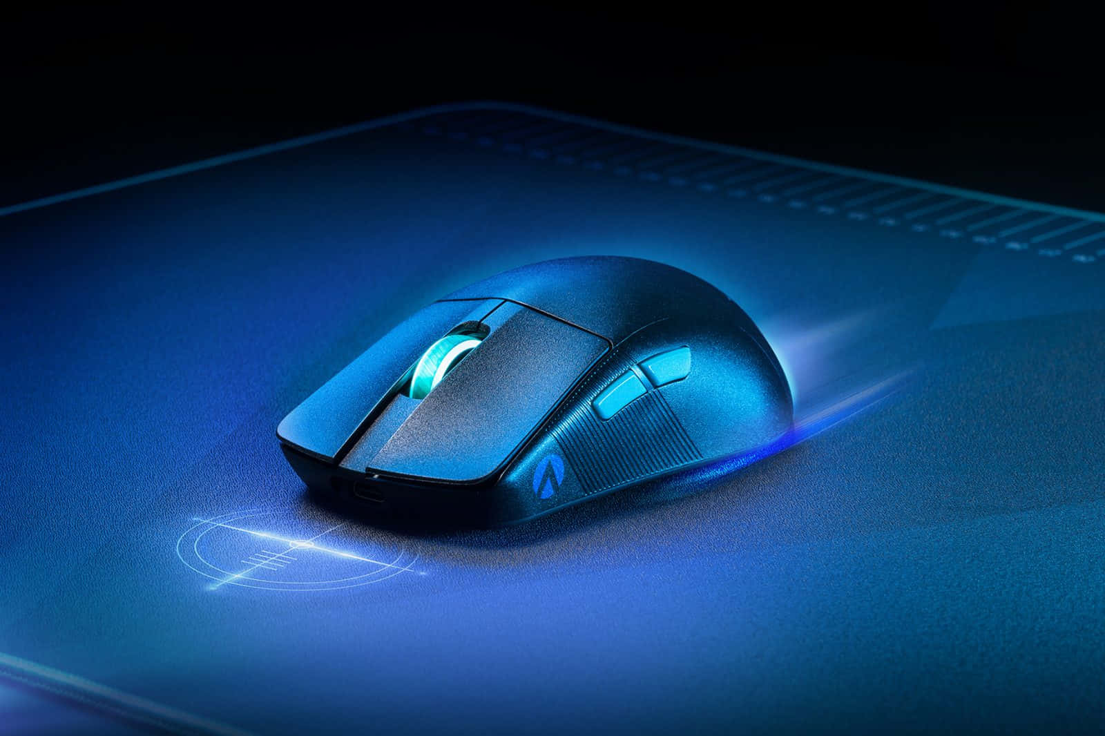 gaming mouse, glowing blue accents, matching mousepad, HD Desktop Wallpaper