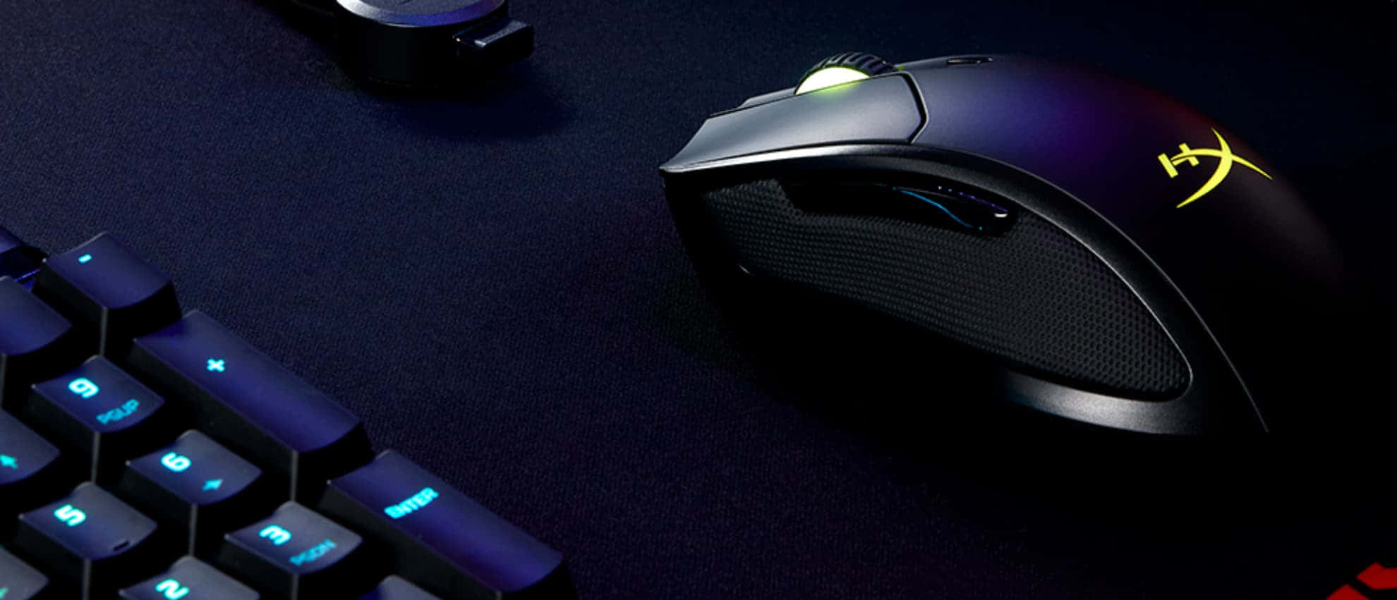 gaming mouse, black, glowing yellow logo, Full HD Desktop Wallpaper