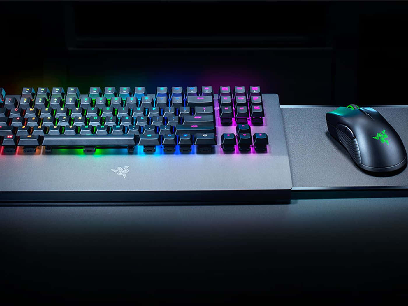gaming mouse, rainbow backlighting, dark desk surface, HD Desktop Wallpaper