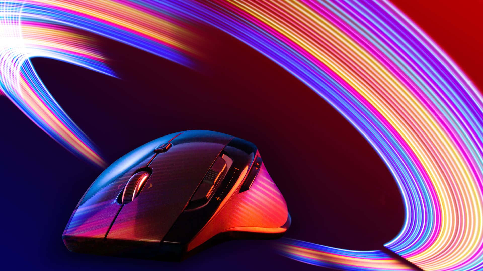gaming mouse, neon streaks of light, dark background, Full HD Desktop Wallpaper