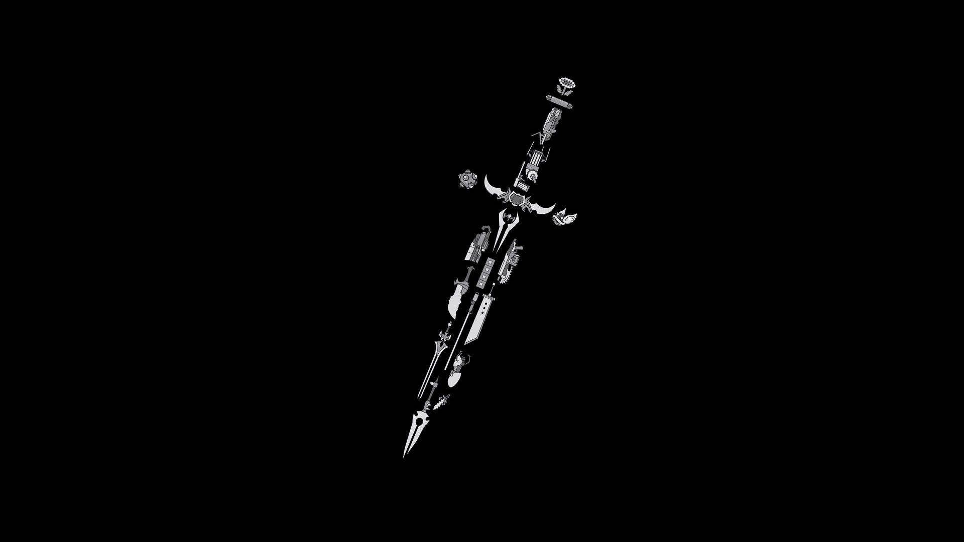 silver sword, ornate engravings, curved hilt, Full HD Desktop Wallpaper