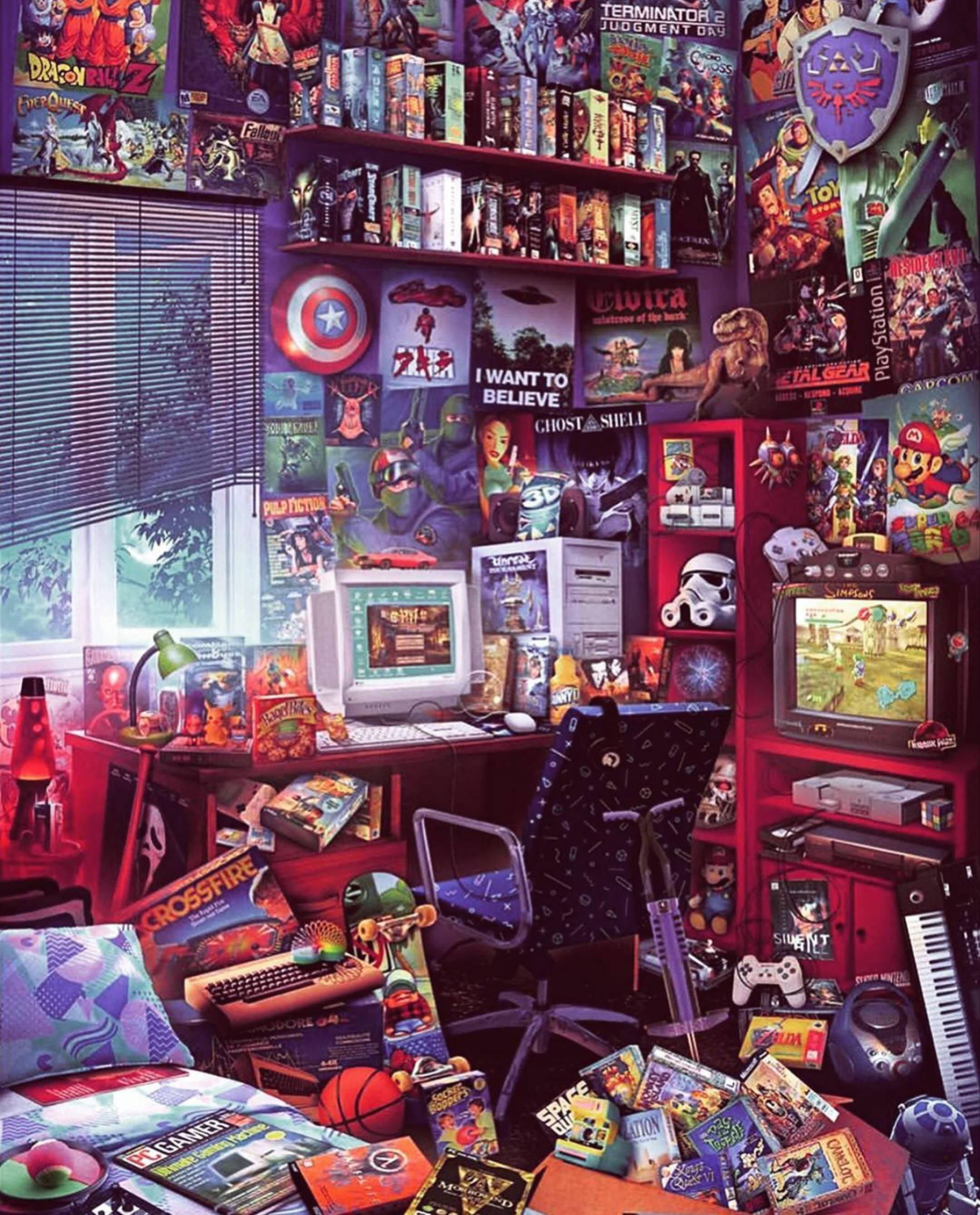 Gaming Room, retro gamer's room, posters, 2K Phone Wallpaper