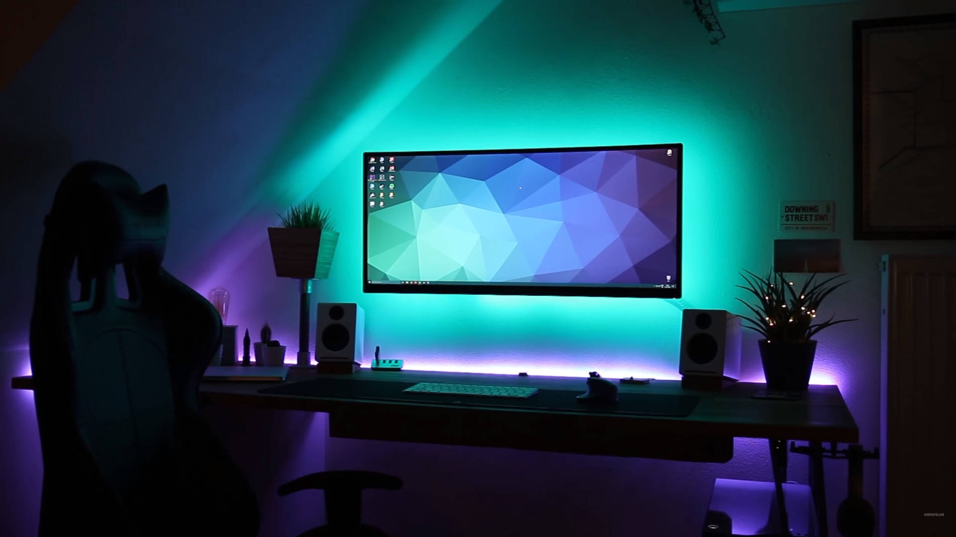 Gaming Room, teal, purple, Full HD Desktop Wallpaper