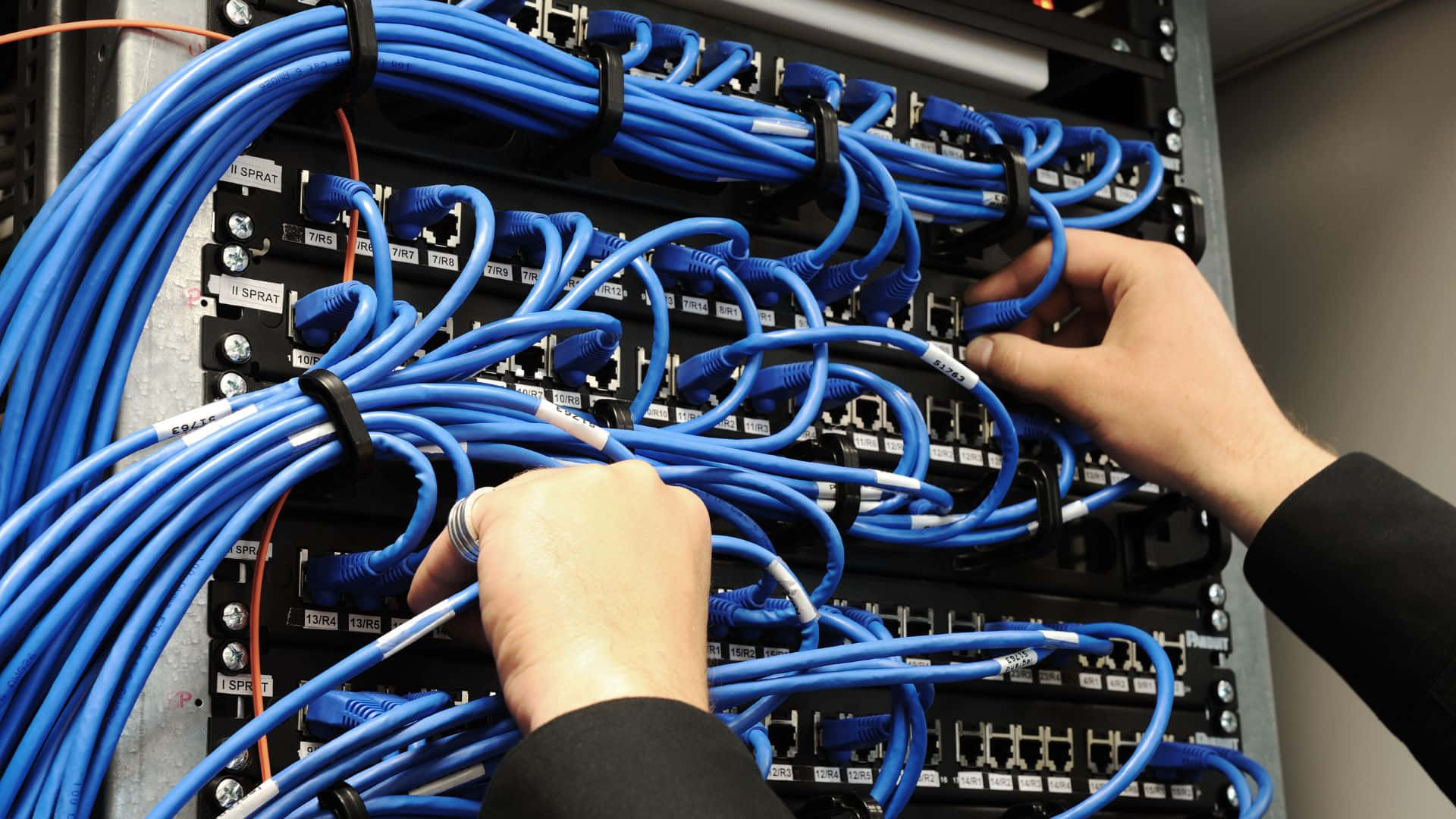 gaming servers, 1920 x 1080, blue ethernet cables, Full HD Desktop Wallpaper