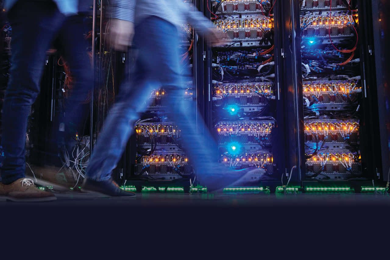 gaming servers, glowing server racks, dimly lit data center, HD Desktop Wallpaper