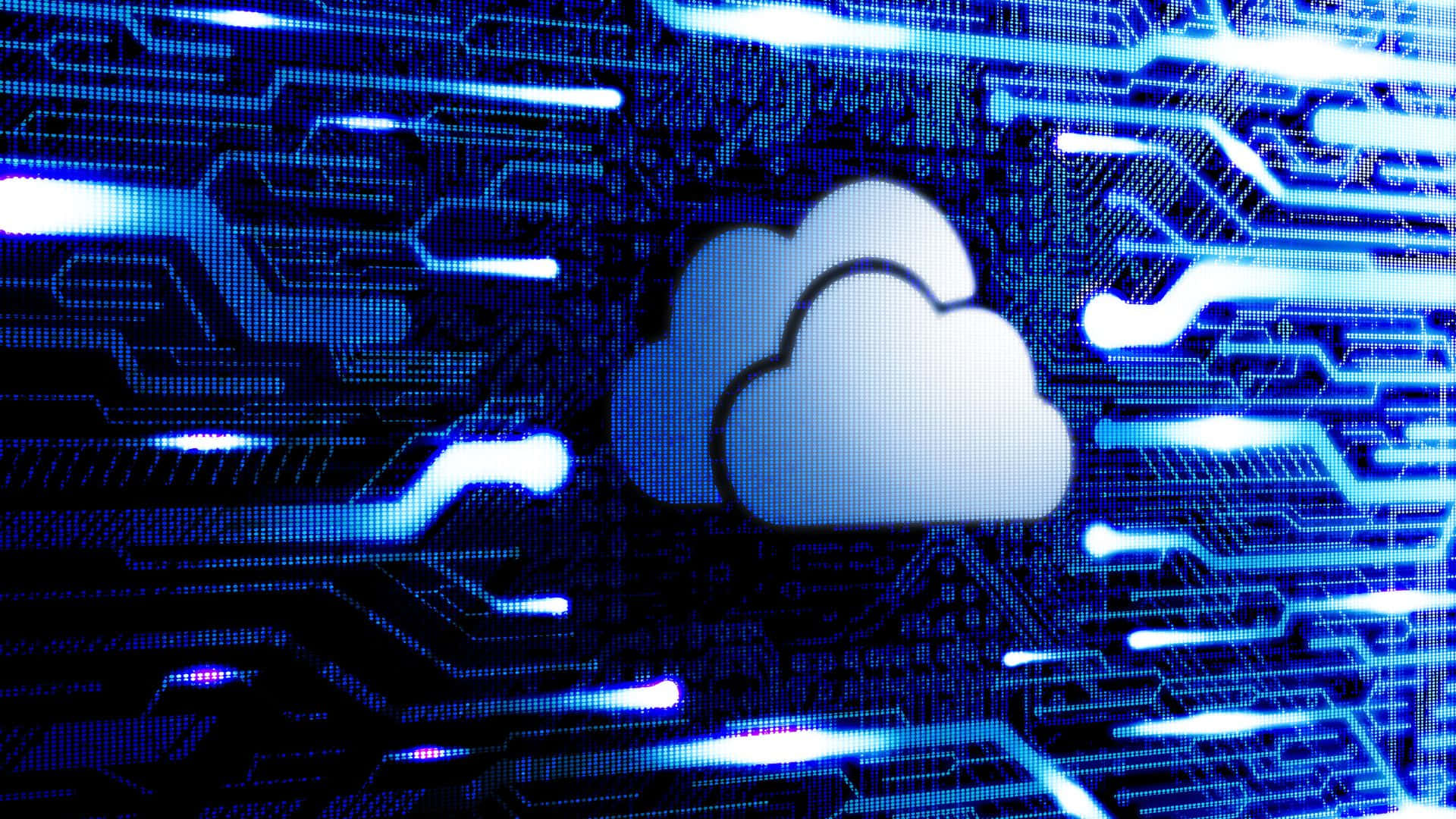 gaming servers, glowing white cloud icon, glowing blue circuit board, Full HD Desktop Wallpaper