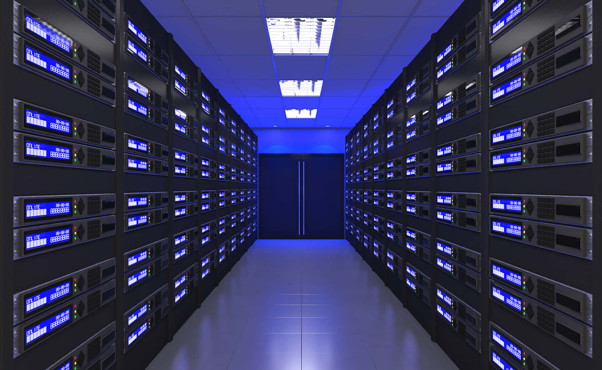 gaming servers, blue lights, data center, Full HD Desktop Wallpaper