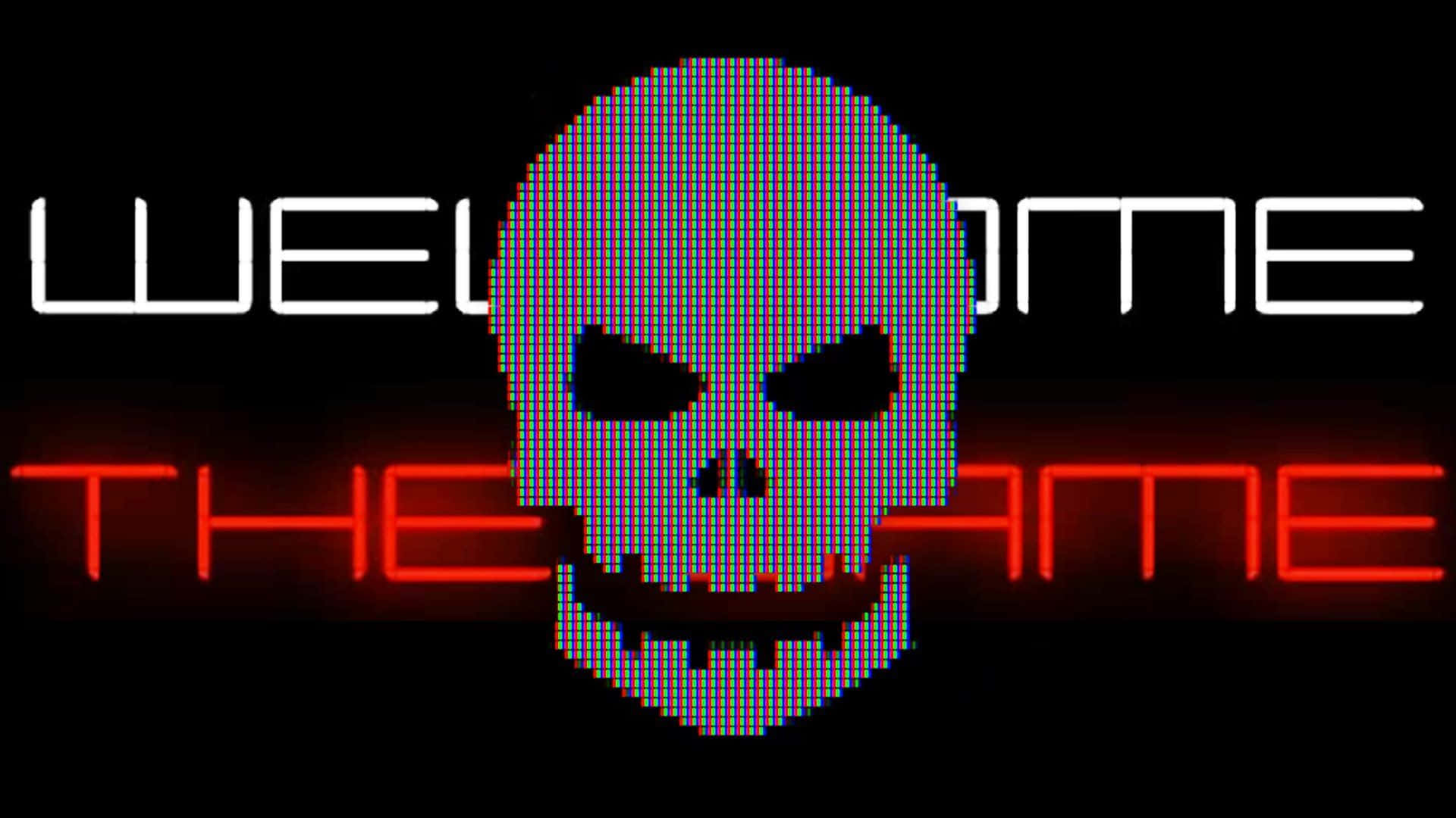 WELCOME TO THE GAME, pixelated skull, glows red, Full HD Desktop Wallpaper