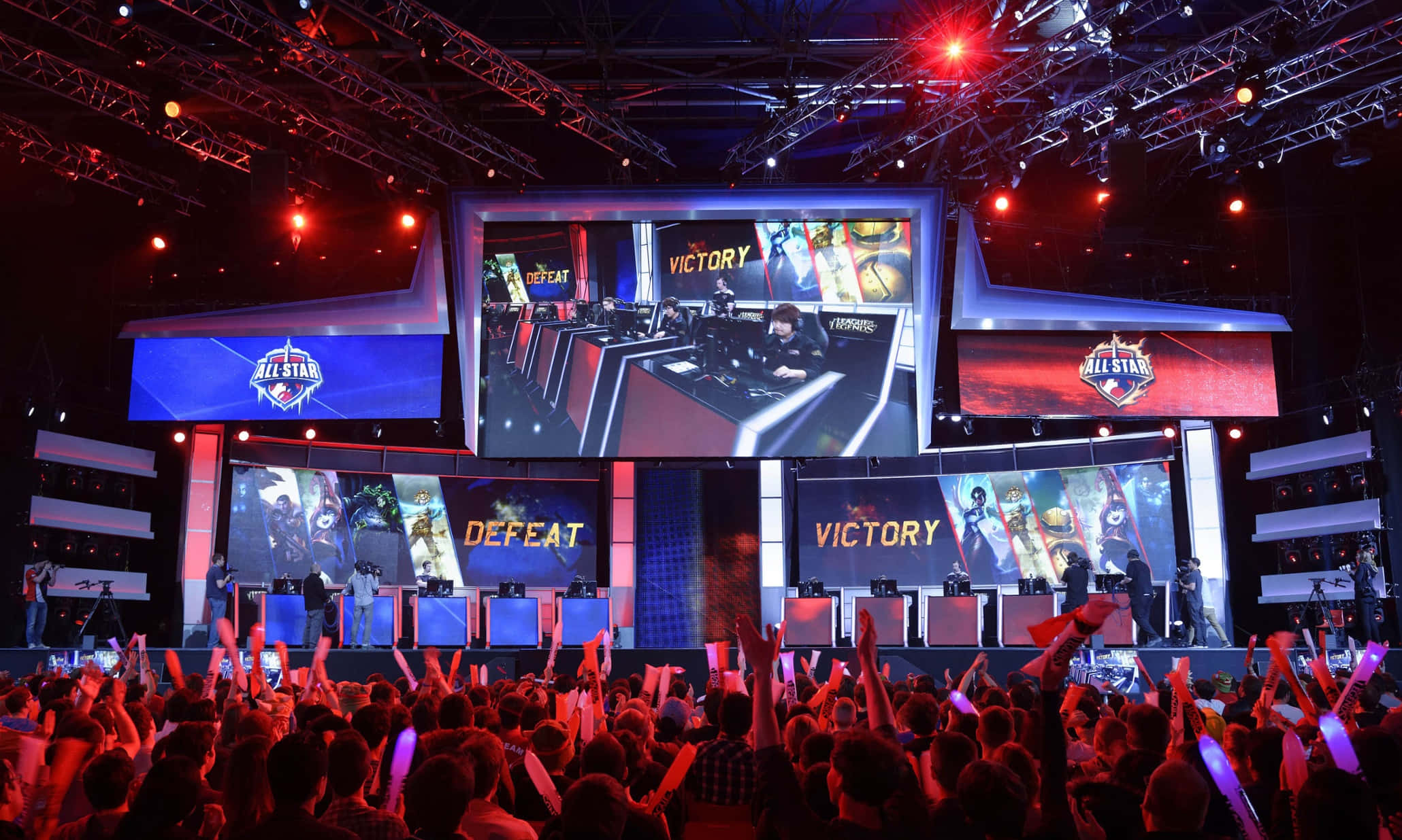esports tournament, massive stage, victory defeat screens, Full HD Desktop Wallpaper