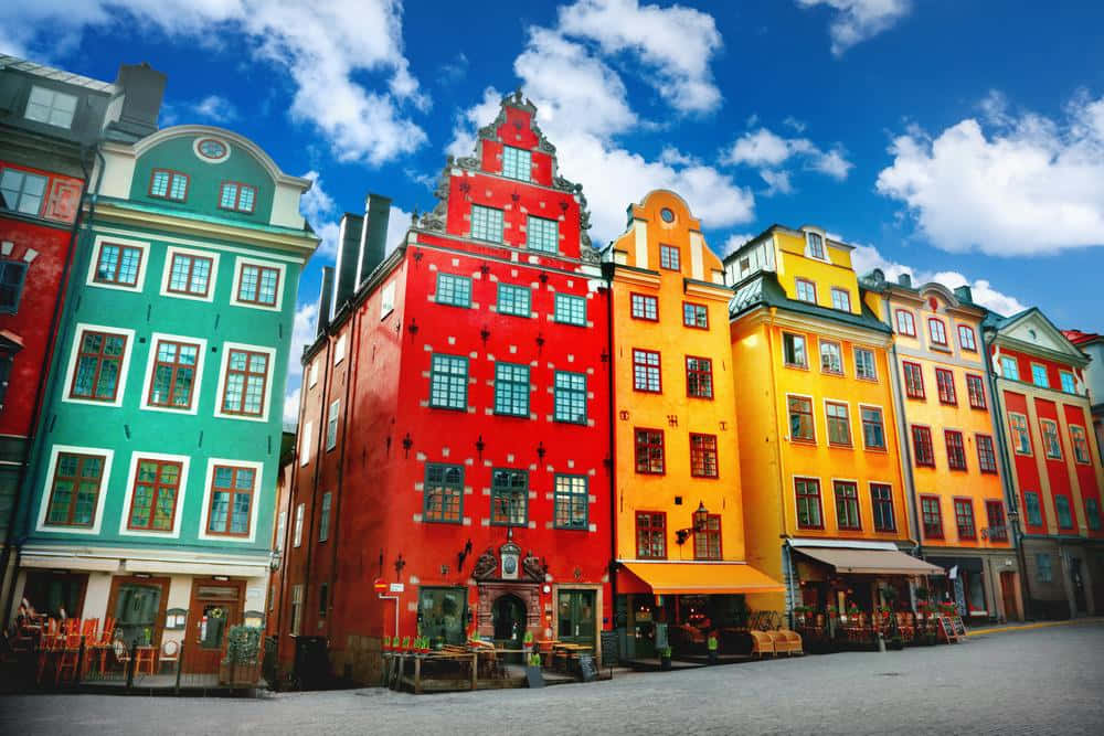 Gamla Stan, public square, cobblestone street, SD Desktop Wallpaper