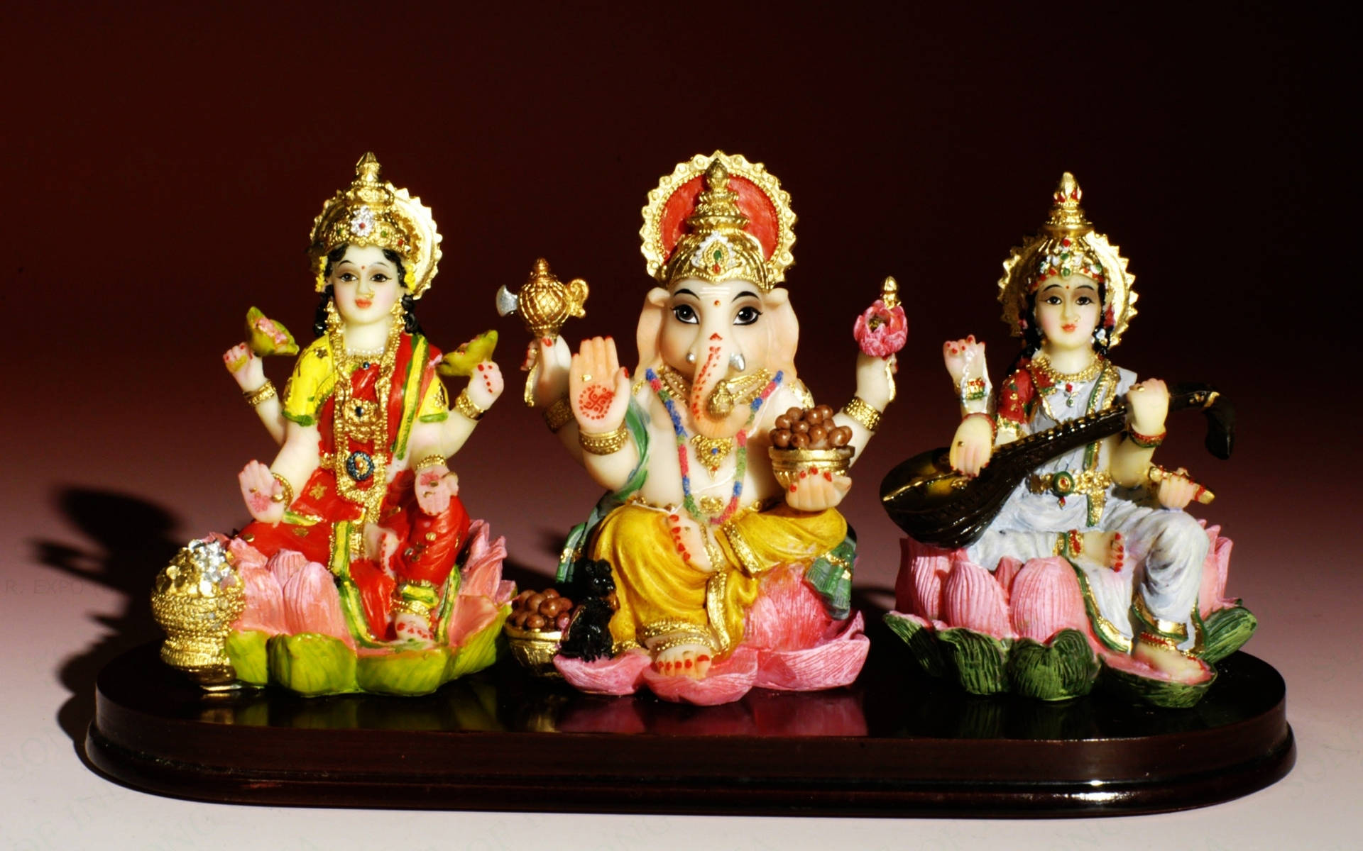 Ganesh 3d, Hindu deity figurines, lotus bases, Full HD Desktop Wallpaper