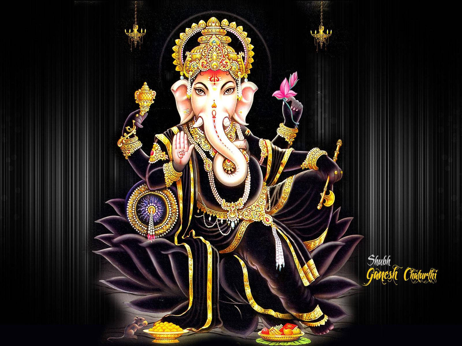 Ganesh 3d, black outfit, lotus, HD Desktop Wallpaper