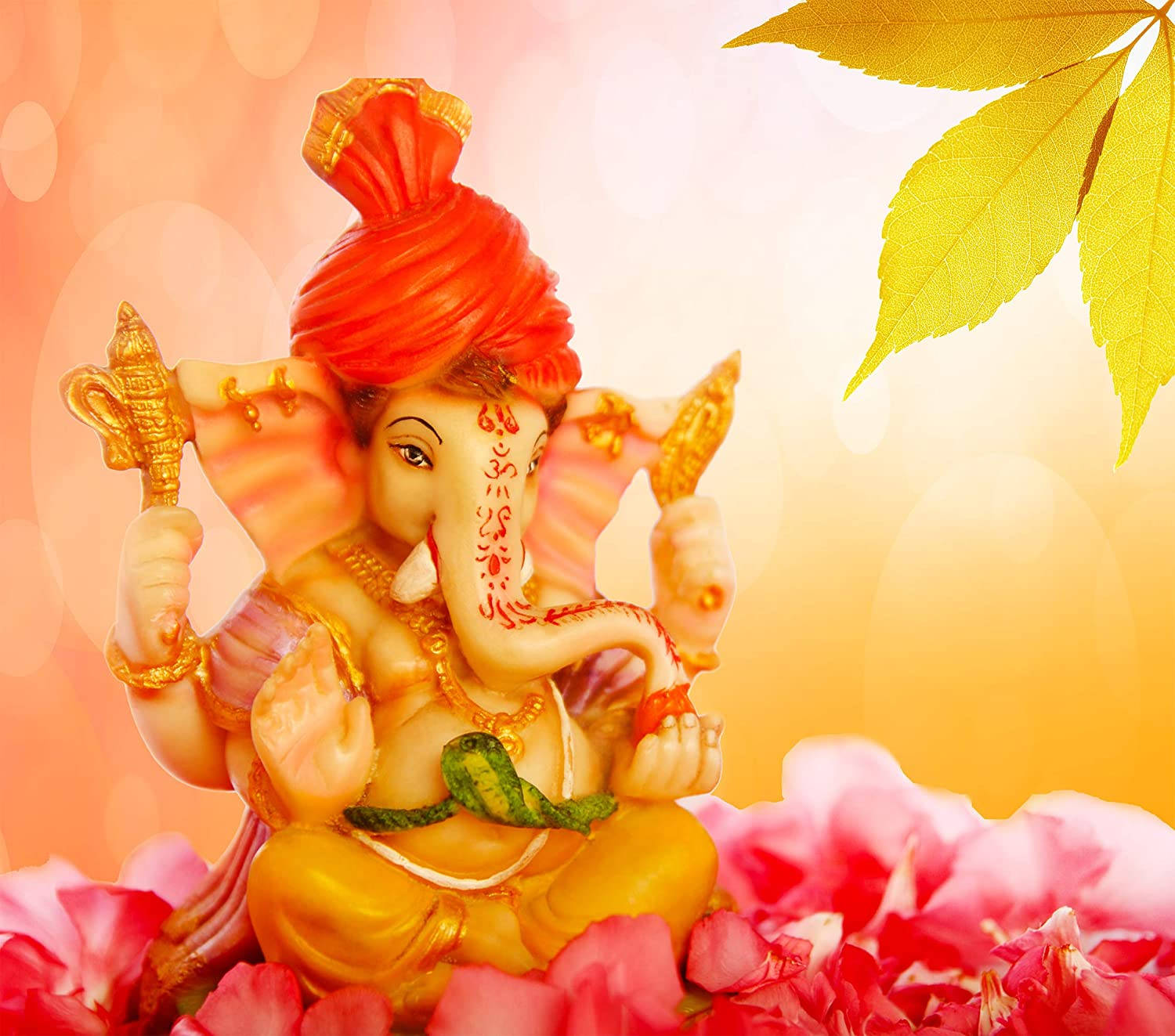 Ganesh 3d, red turban, pink petals, HD Desktop Wallpaper