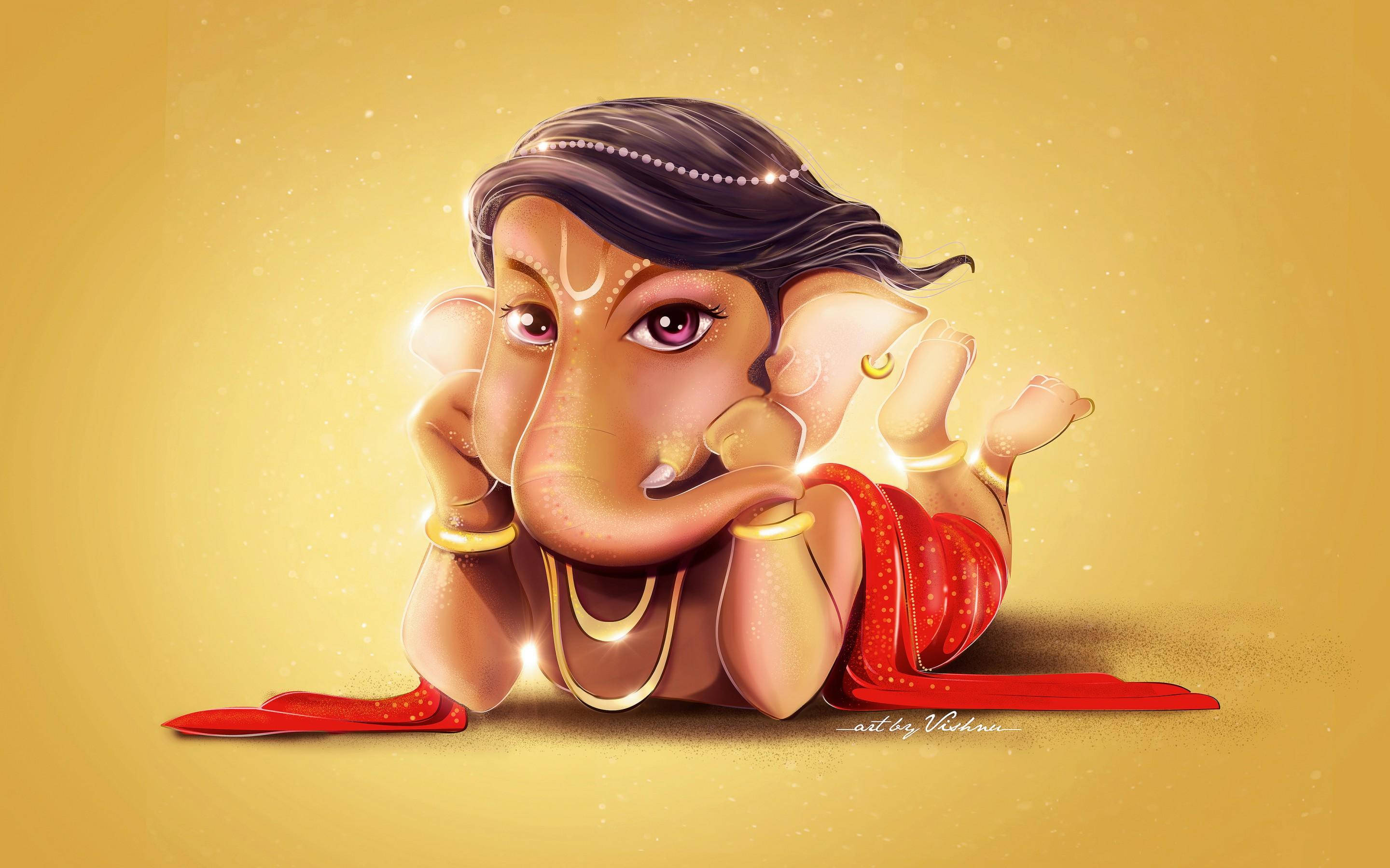 Ganesh 3d, baby Ganesha, pink eyes, 2K Desktop Wallpaper