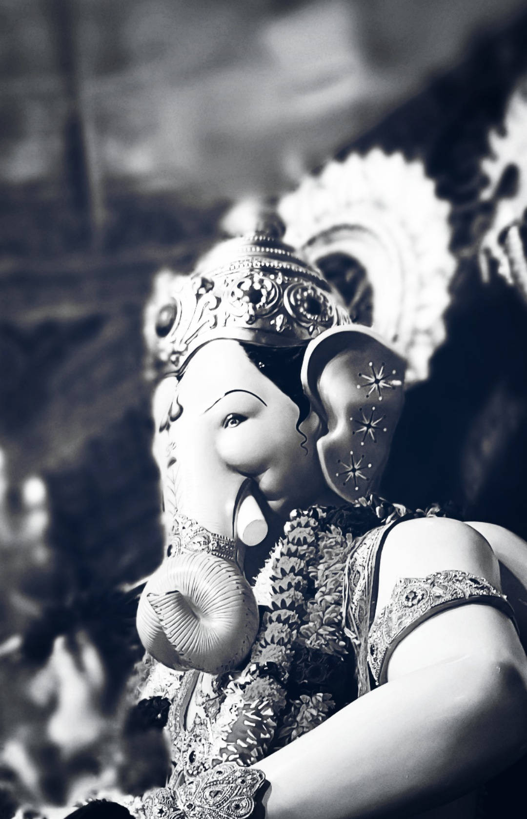 Ganesh, black and white, ornate Ganesha statue, HD Phone Wallpaper