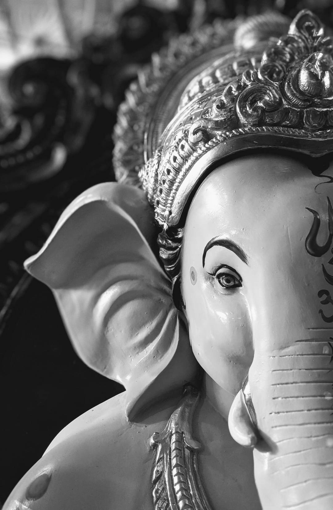 Ganesh, black and white, half face, HD Phone Wallpaper