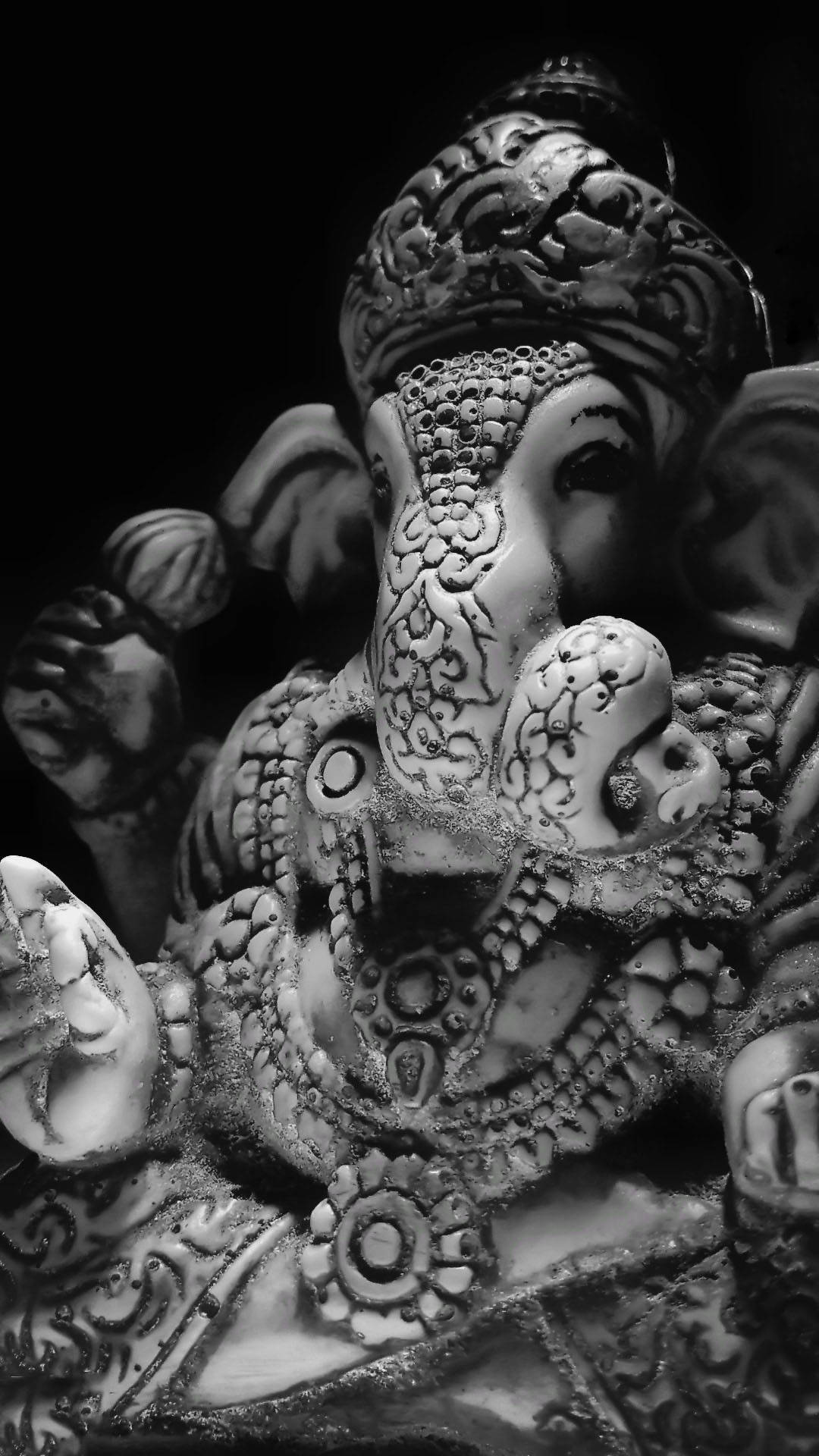 Ganesh, black and white, sculpture, Full HD Phone Wallpaper