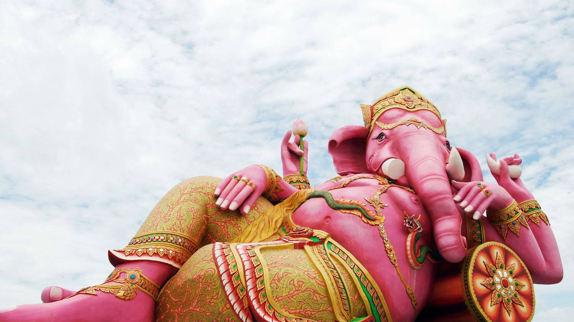 pink Ganesh, Full HD, golden ornate details, Full HD Desktop Wallpaper